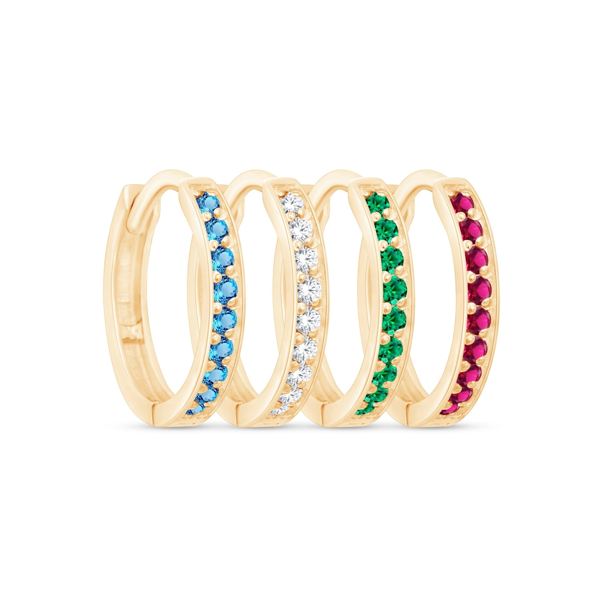 Gemstone Cartilage Hoop Earring in Solid 14k Yellow Gold