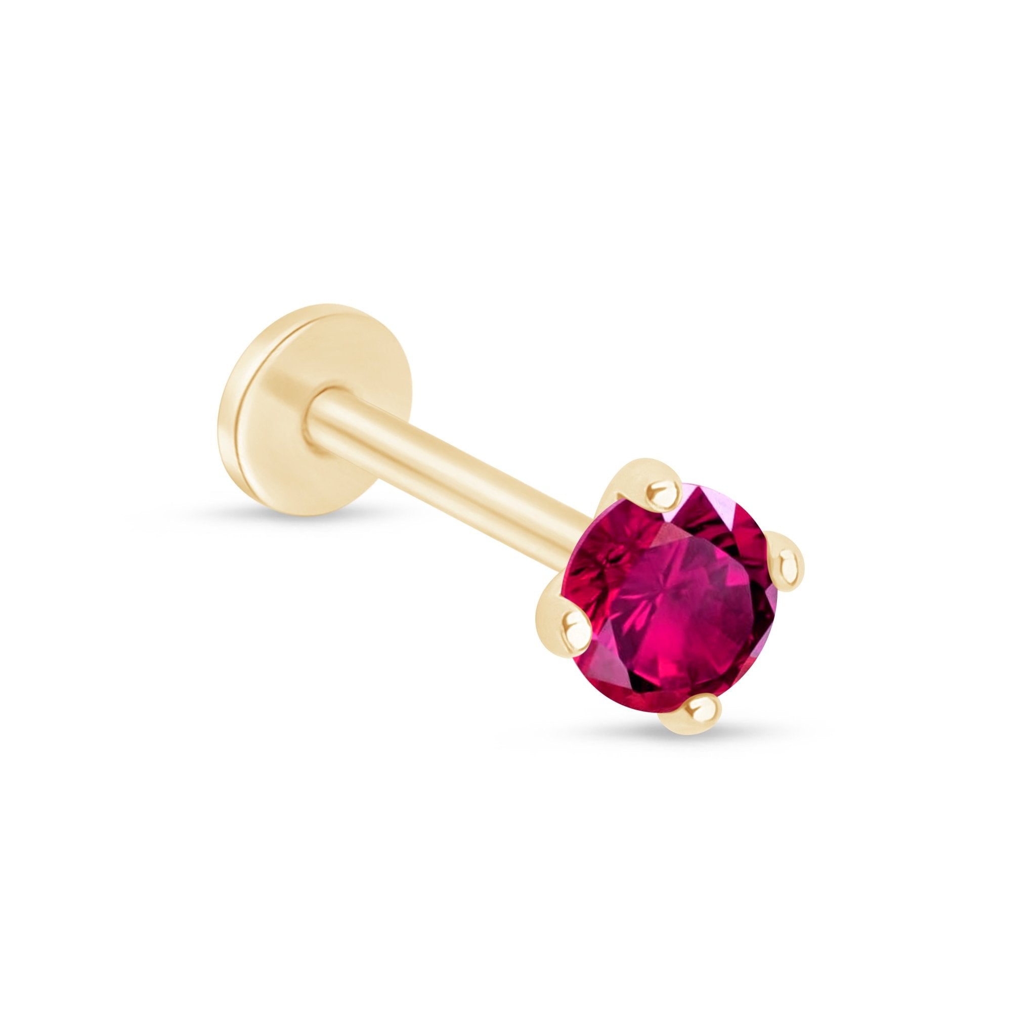 Ruby Cartilage Flat Back Stud in Solid 14k Yellow Gold