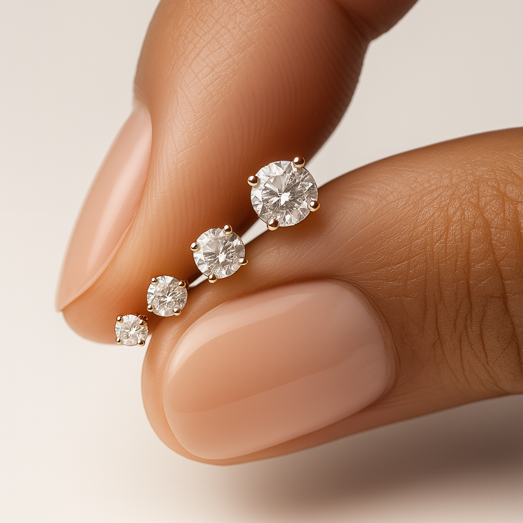 Diamond Threaded Flat Back Stud in Solid 14k Rose Gold