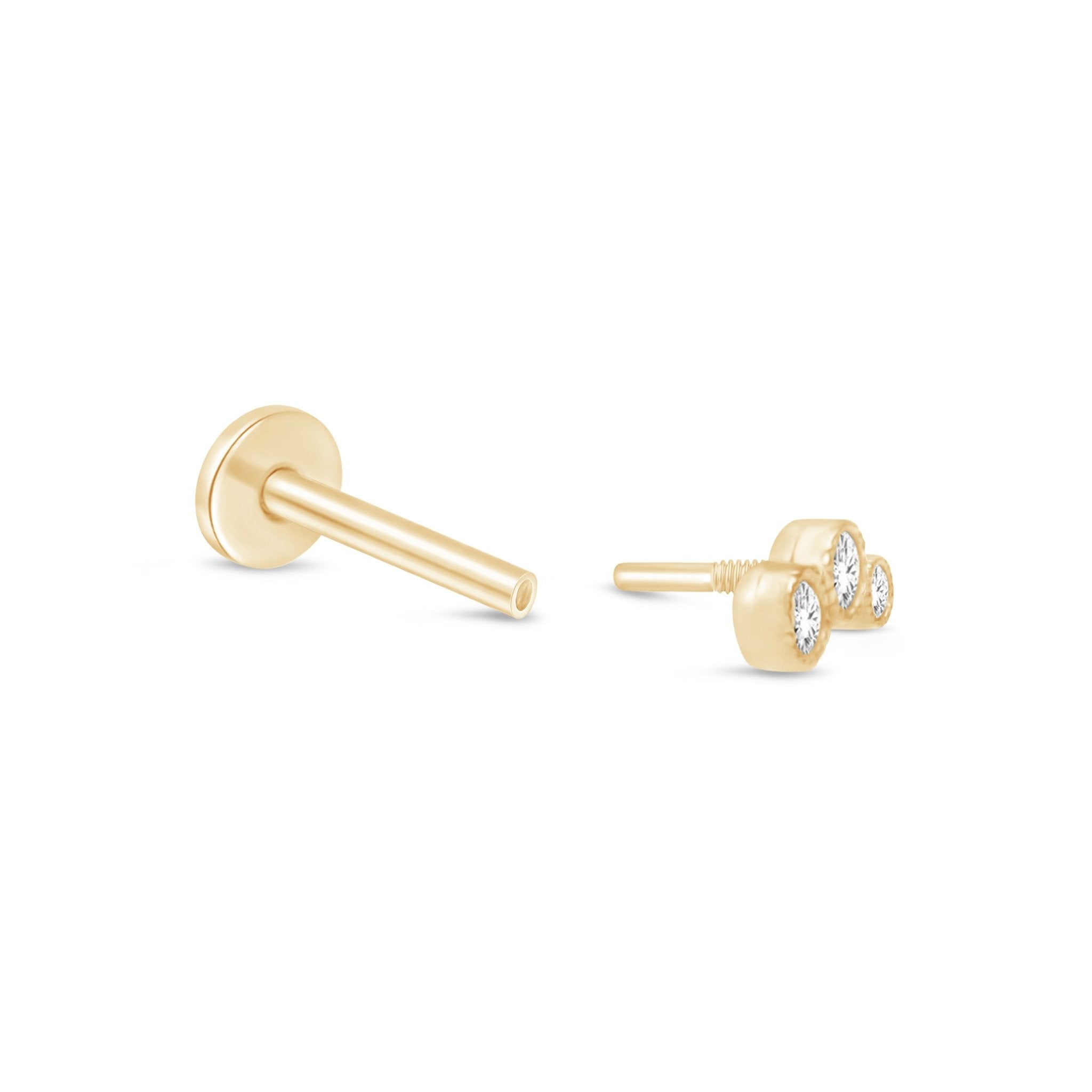 Graduated Gemtone Flat Back Stud Milgrain Set in Solid 14k Yellow Gold