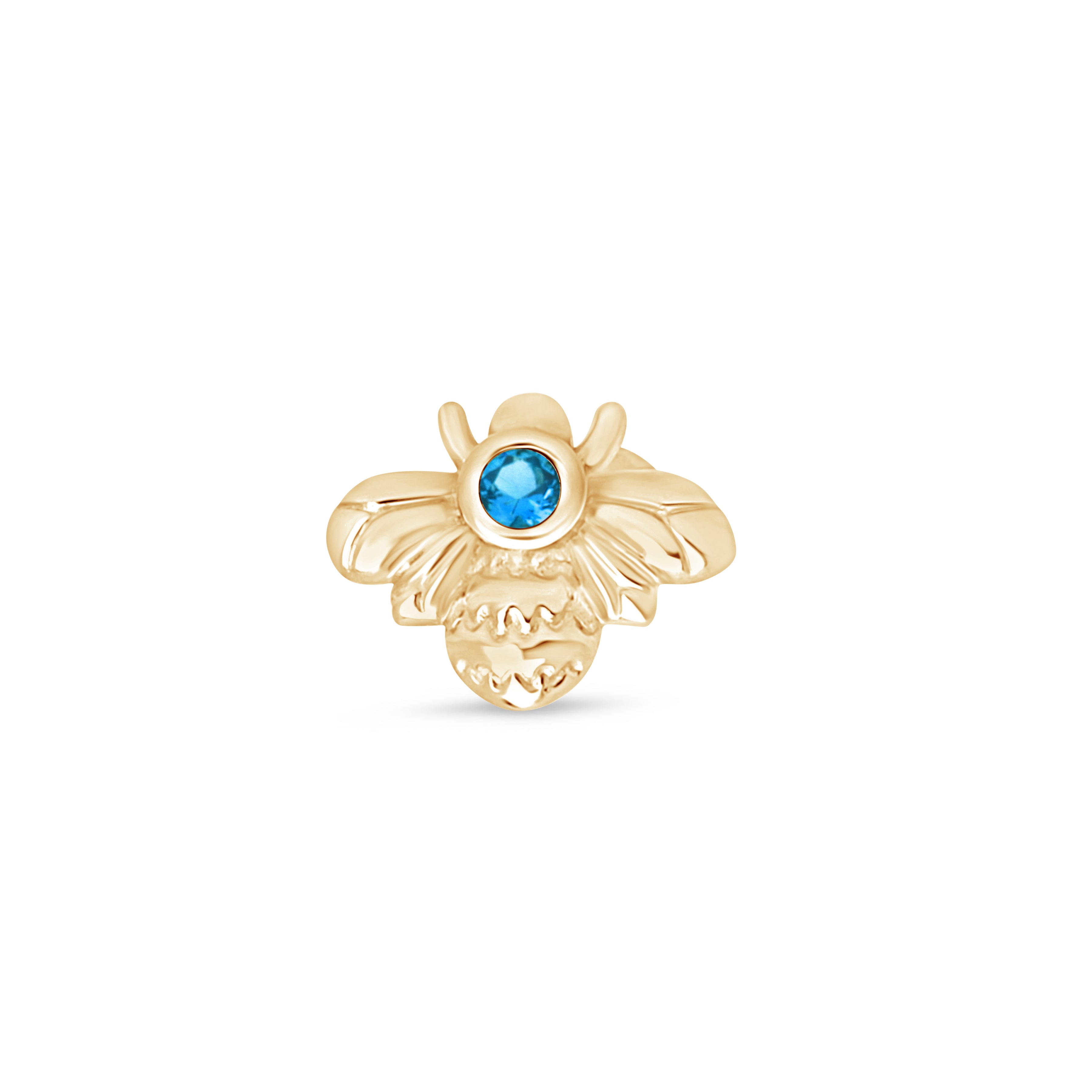 Blue Topaz Bee Flat Back Stud in Solid 14k Yellow Gold