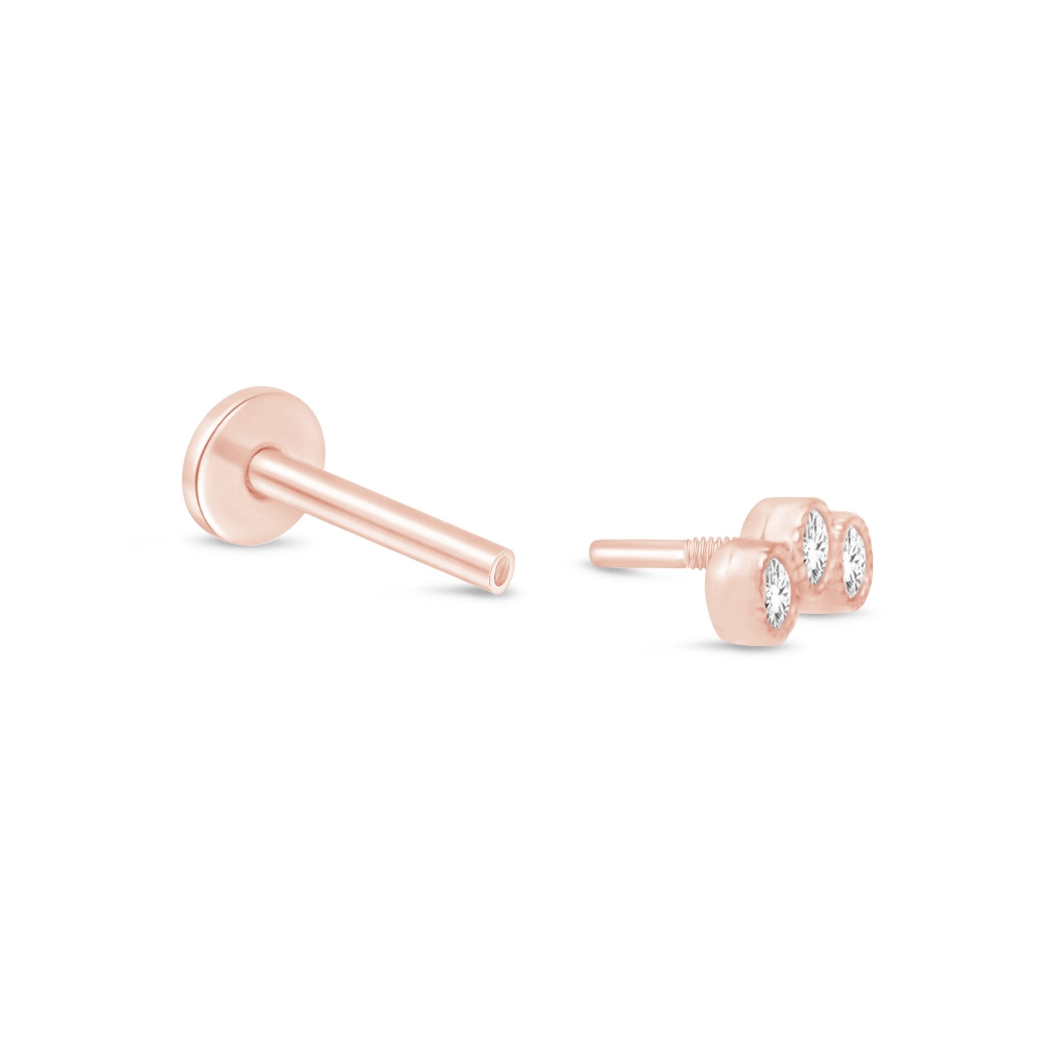 Graduated Gemstone Flat Back Stud Milgrain Set in Solid 14k Rose Gold