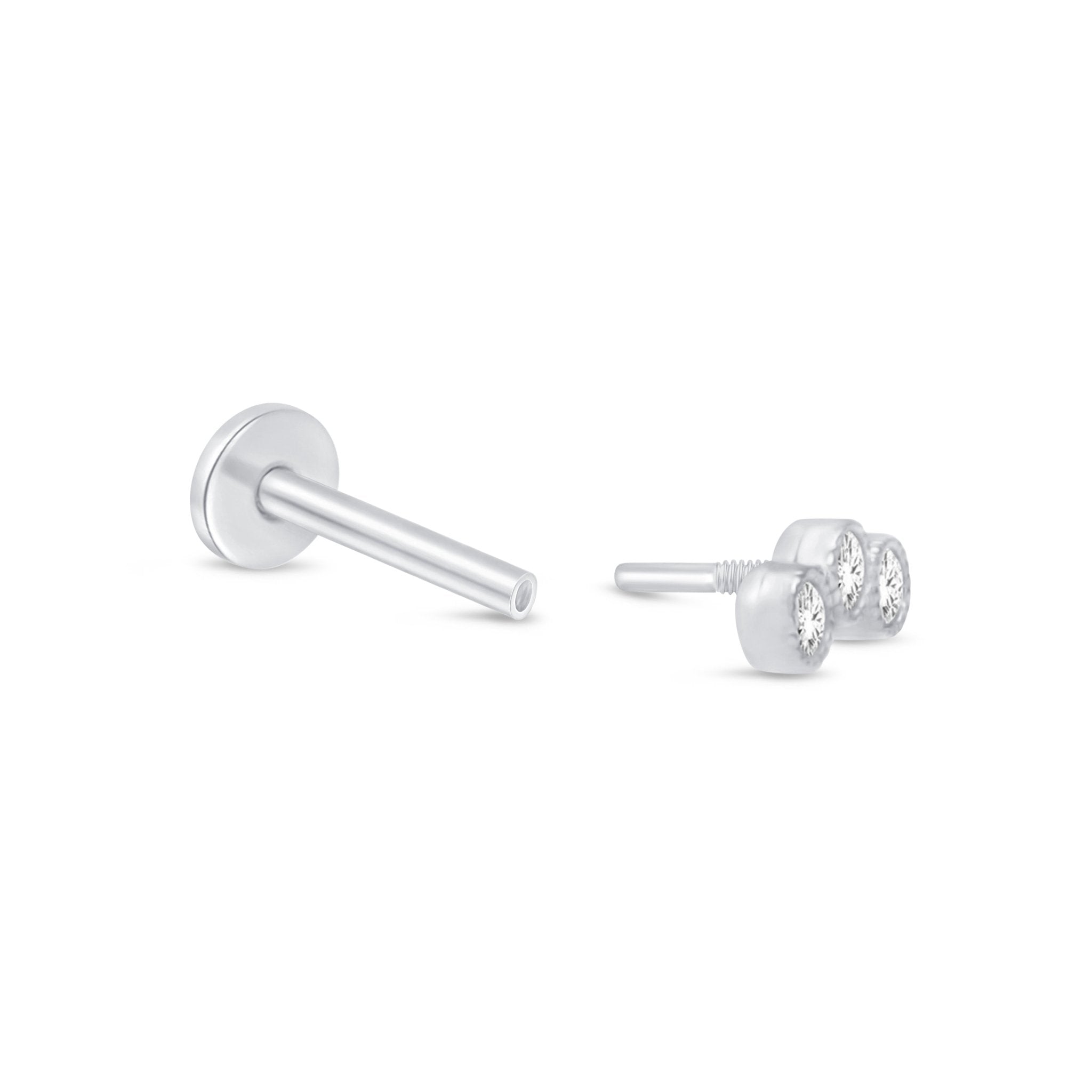 Graduated Gemstone Flat Back Stud Milgrain Set in Solid 14k White Gold