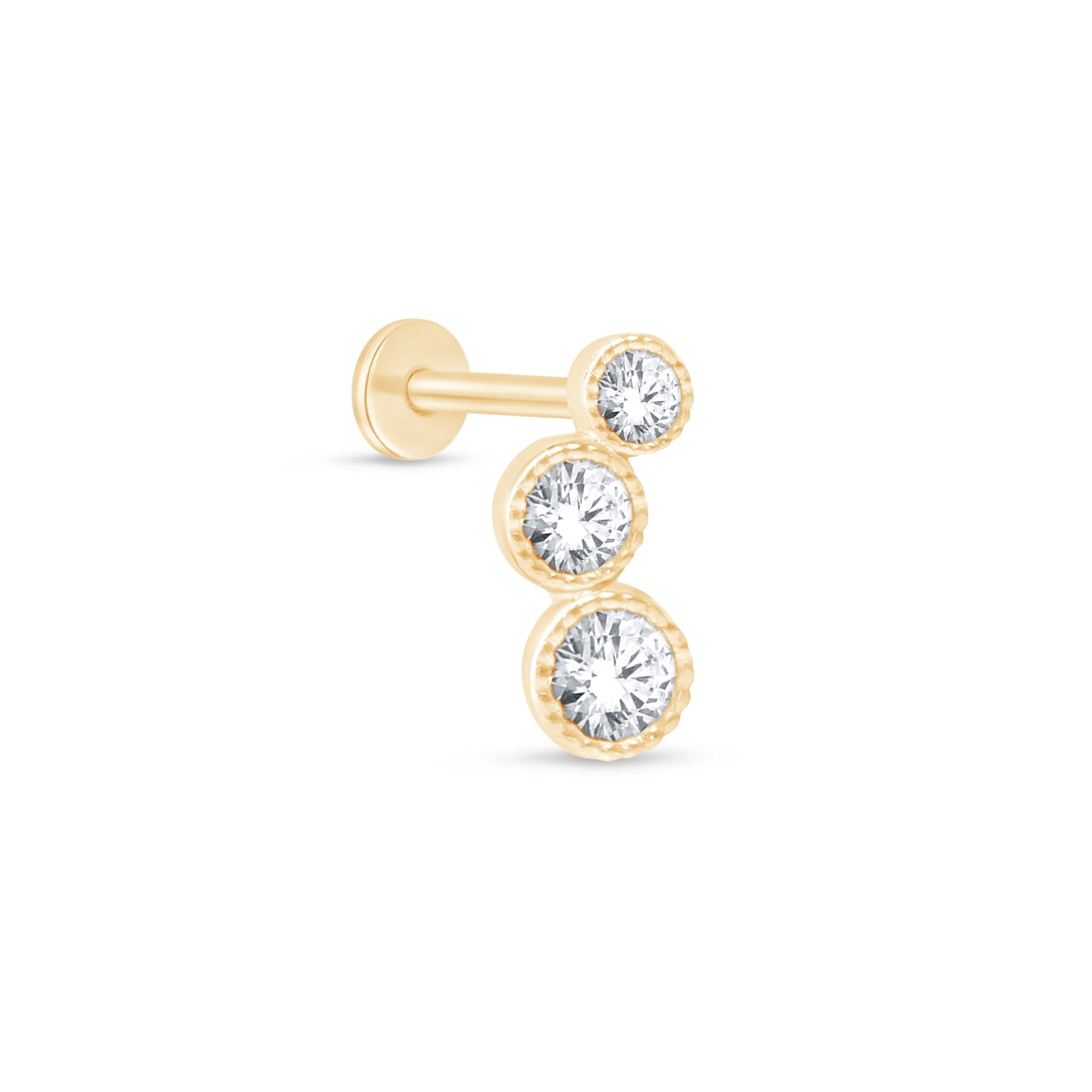 Graduated Gemtone Flat Back Stud Milgrain Set in Solid 14k Yellow Gold