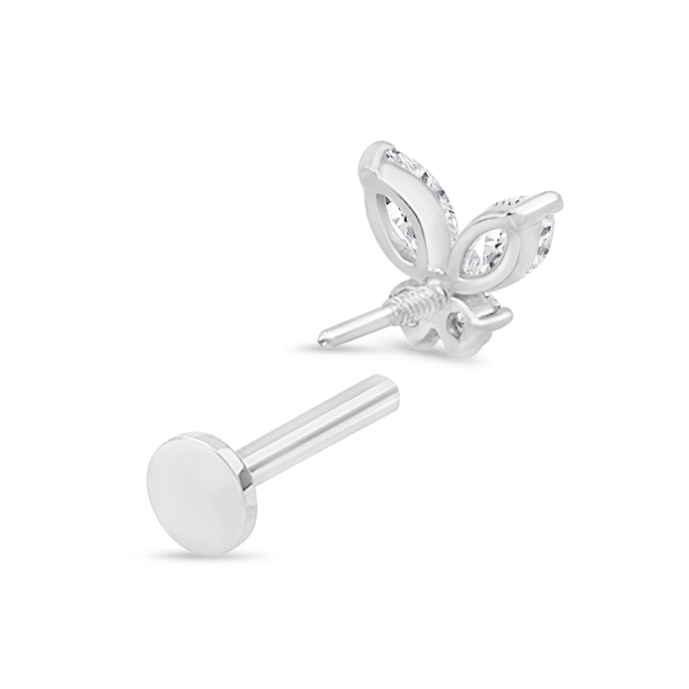 Fluttering Butterfly Flat Back Stud in Solid 14k White Gold