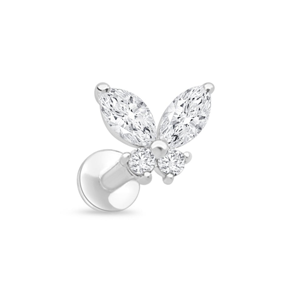 Fluttering Butterfly Flat Back Stud in Solid 14k White Gold