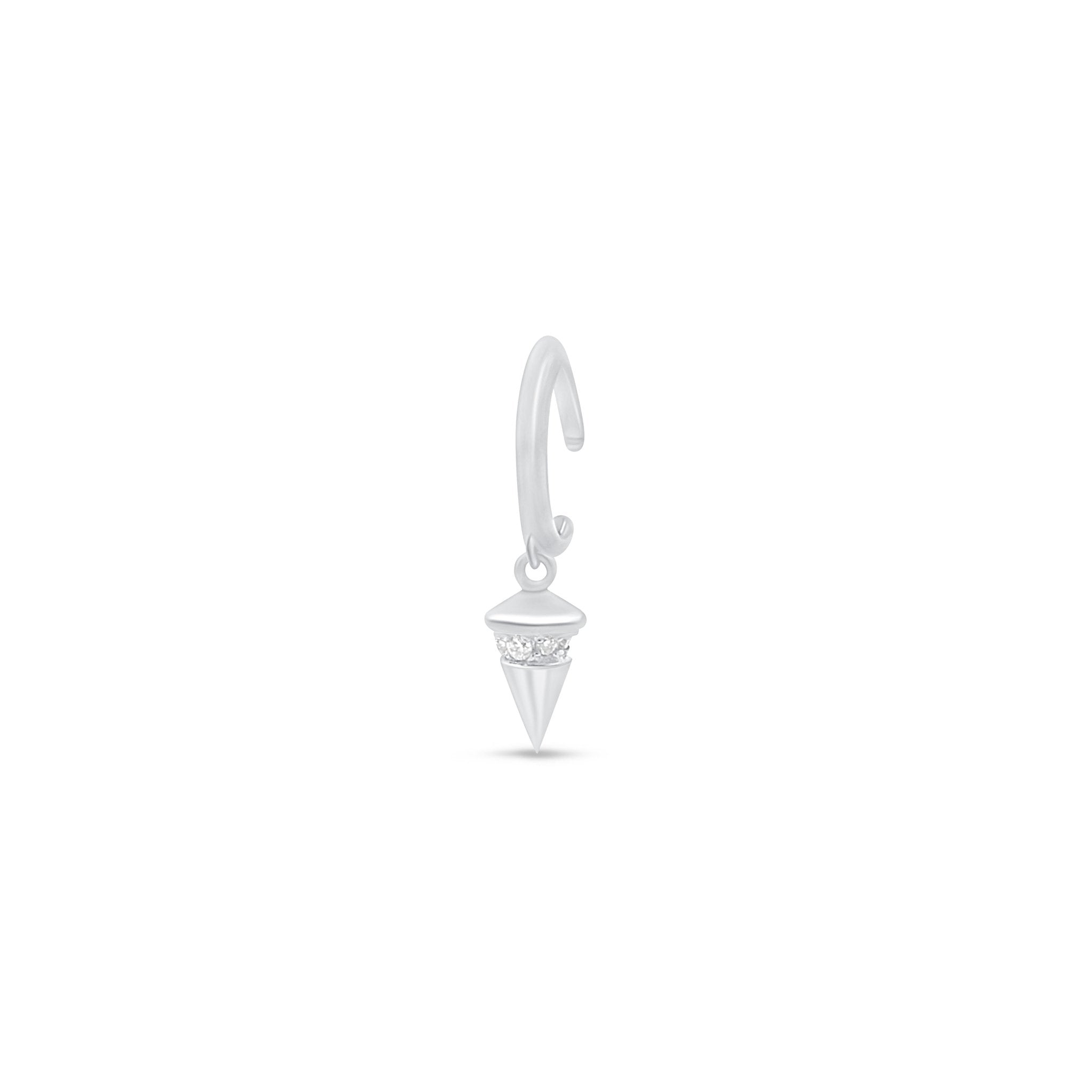Diamond Spike Charm Illusion Hoop Ballback Earring in Solid 14k White Gold