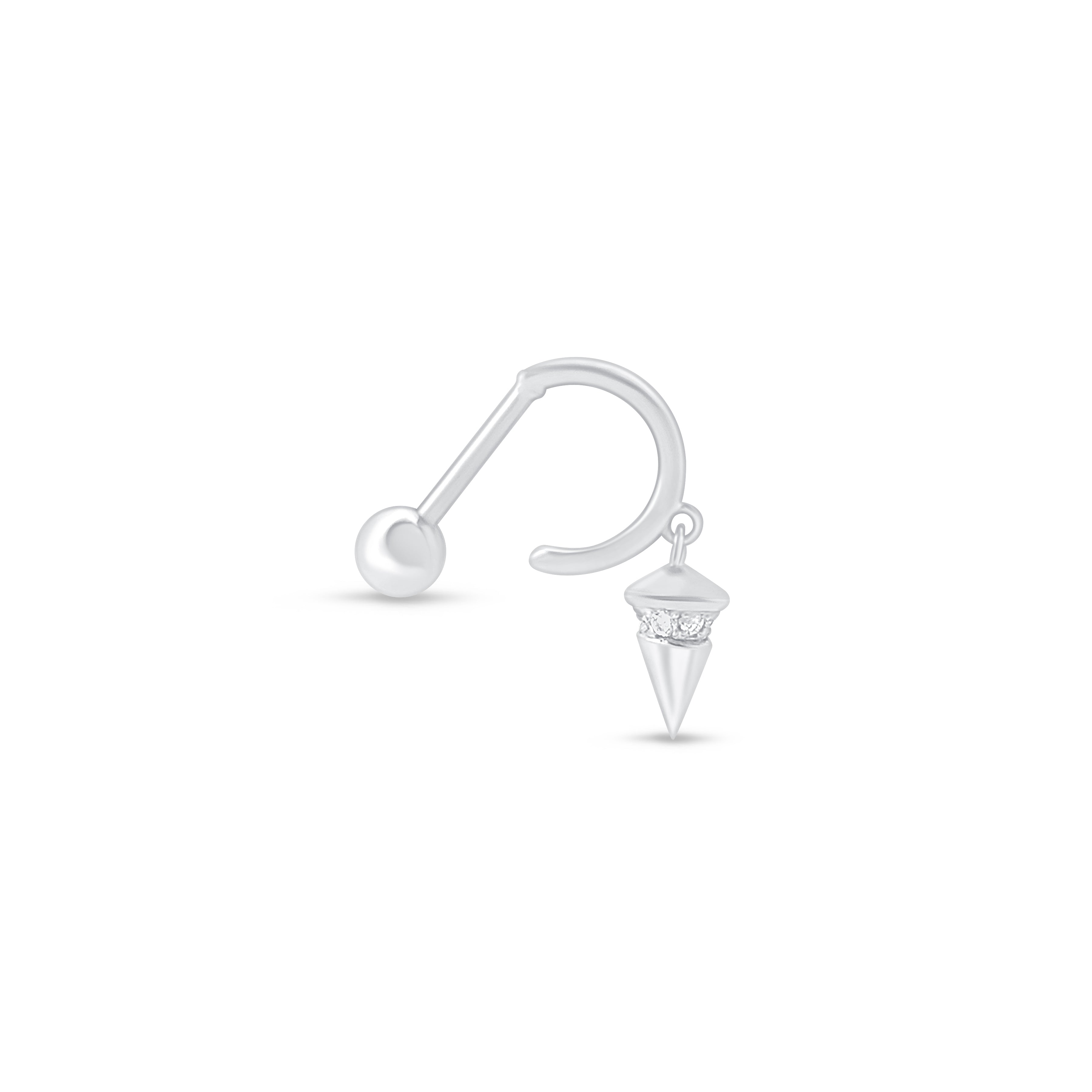 Diamond Spike Charm Illusion Hoop Ballback Earring in Solid 14k White Gold