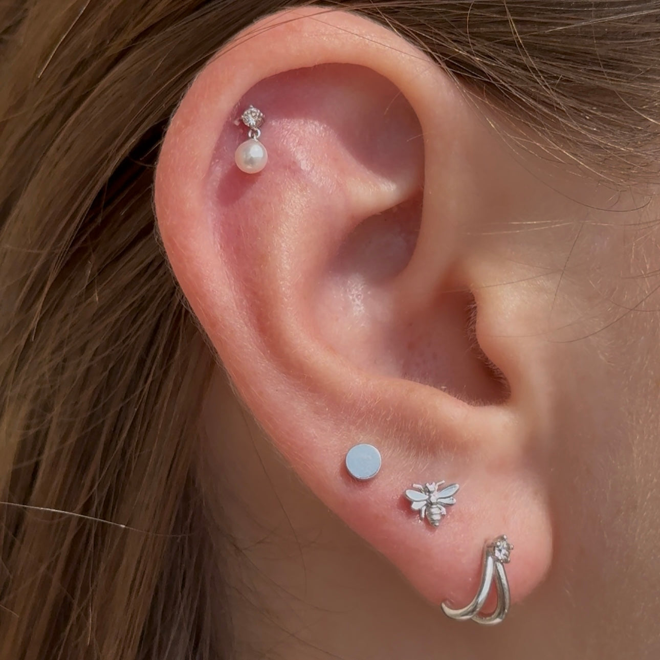 Diamond And Pearl Drop Flat Back Stud in Solid 14k Yellow Gold