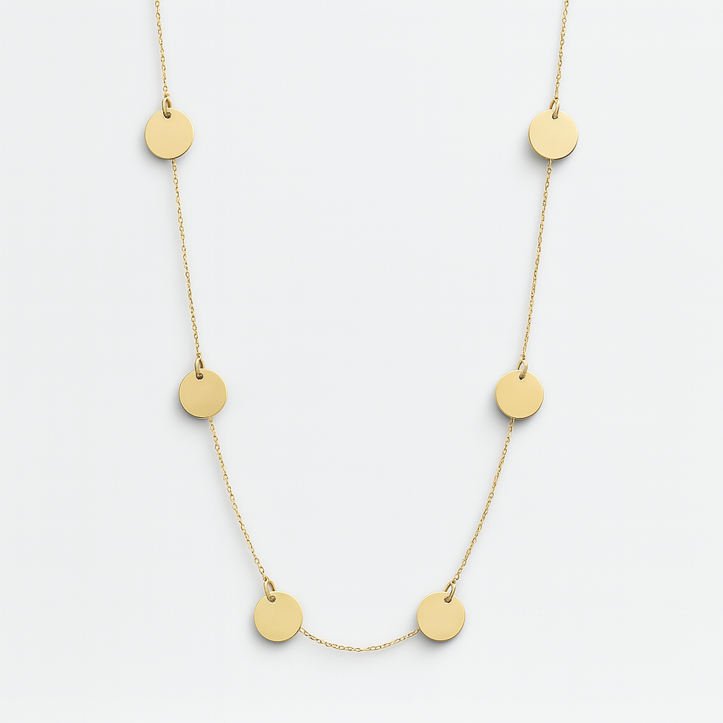 Coin Station Necklace in Solid 14k Yellow Gold
