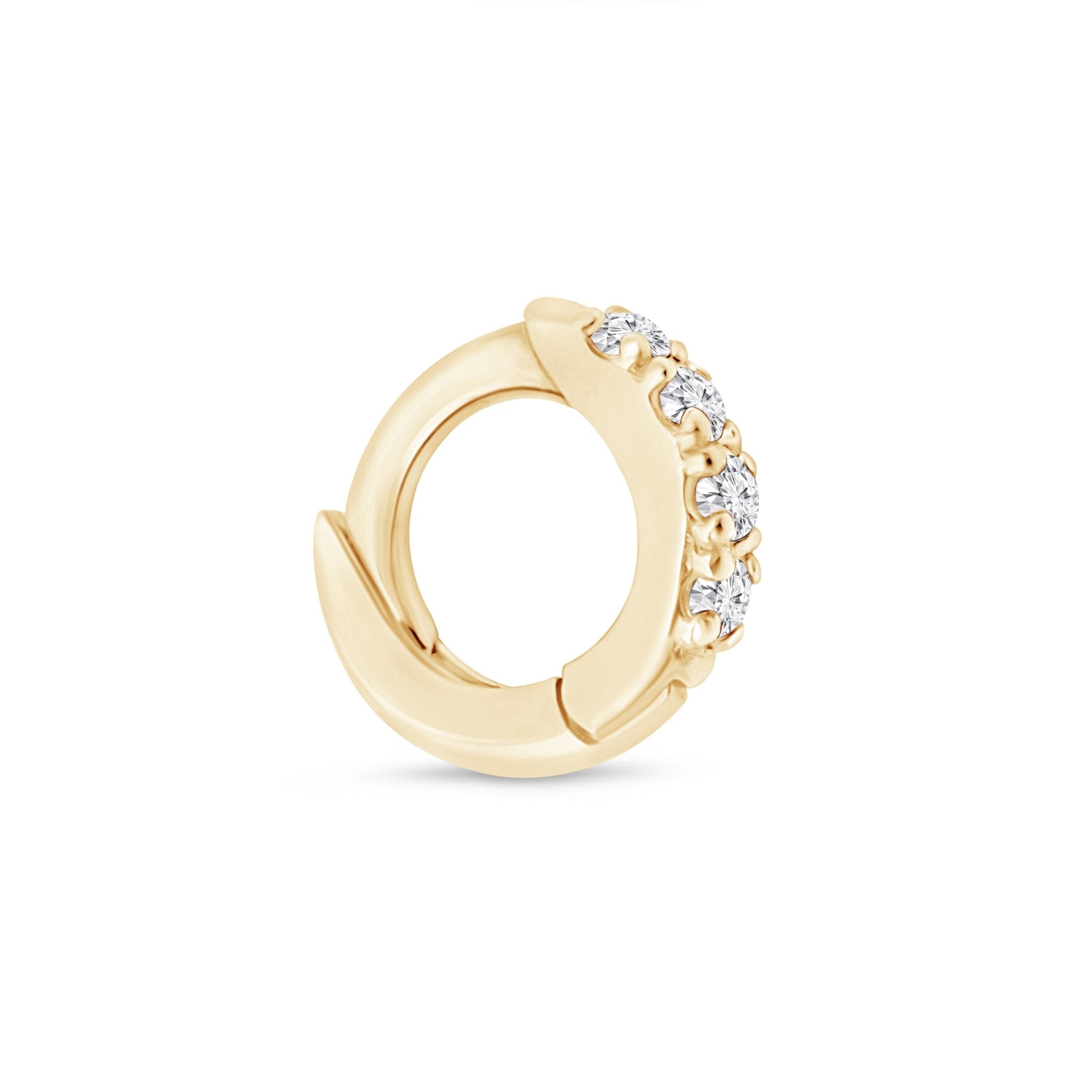 Cubic Zirconia Studded Huggie Hoop in Solid 14k Yellow Gold