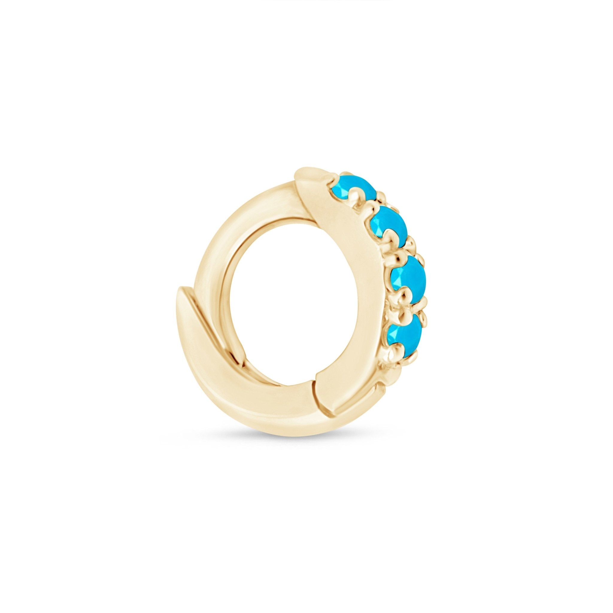 Turquoise Pavé Studded Huggie Hoop in Solid 14k Yellow Gold