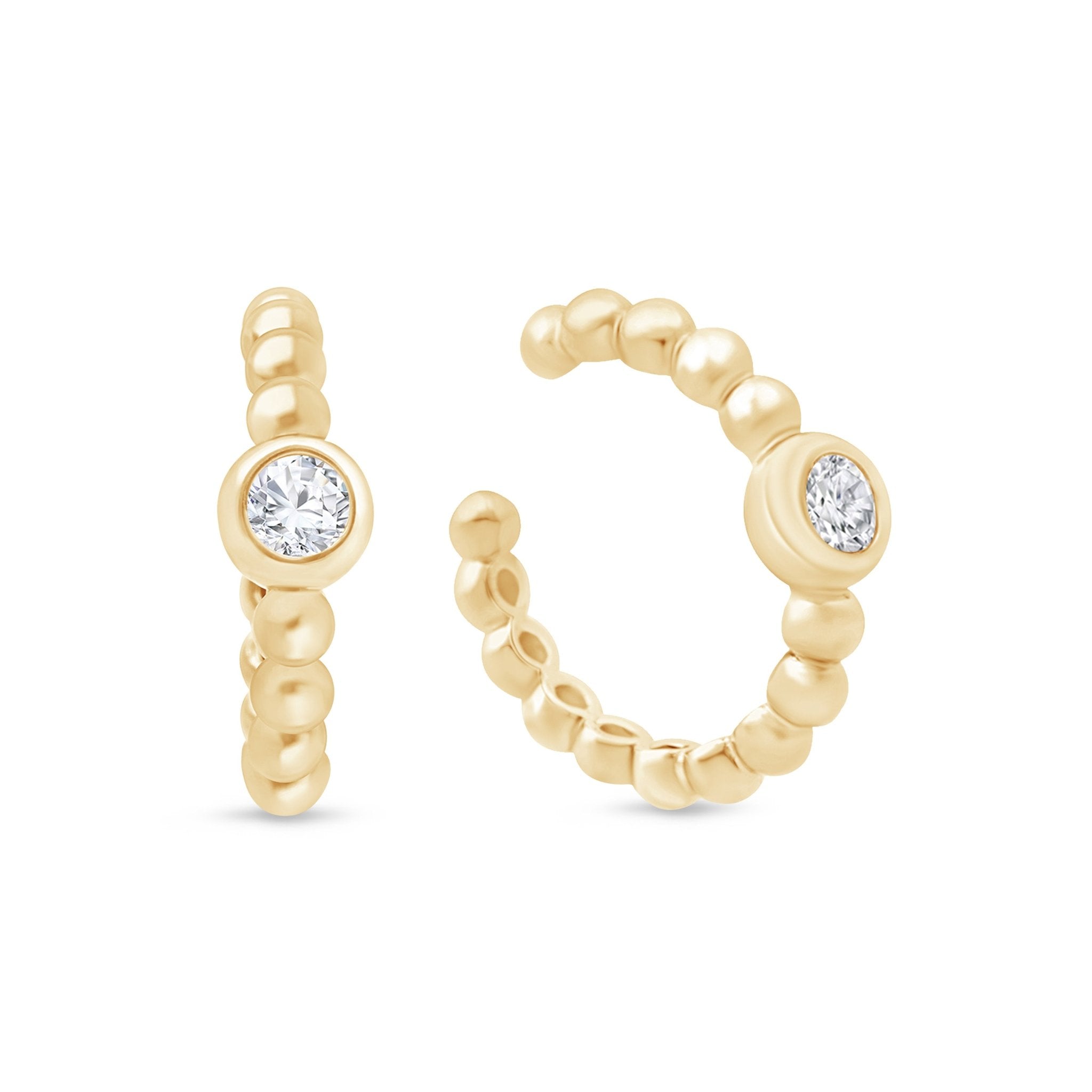 Beaded Bubble Cuff with Stud in Solid 14k Yellow Gold