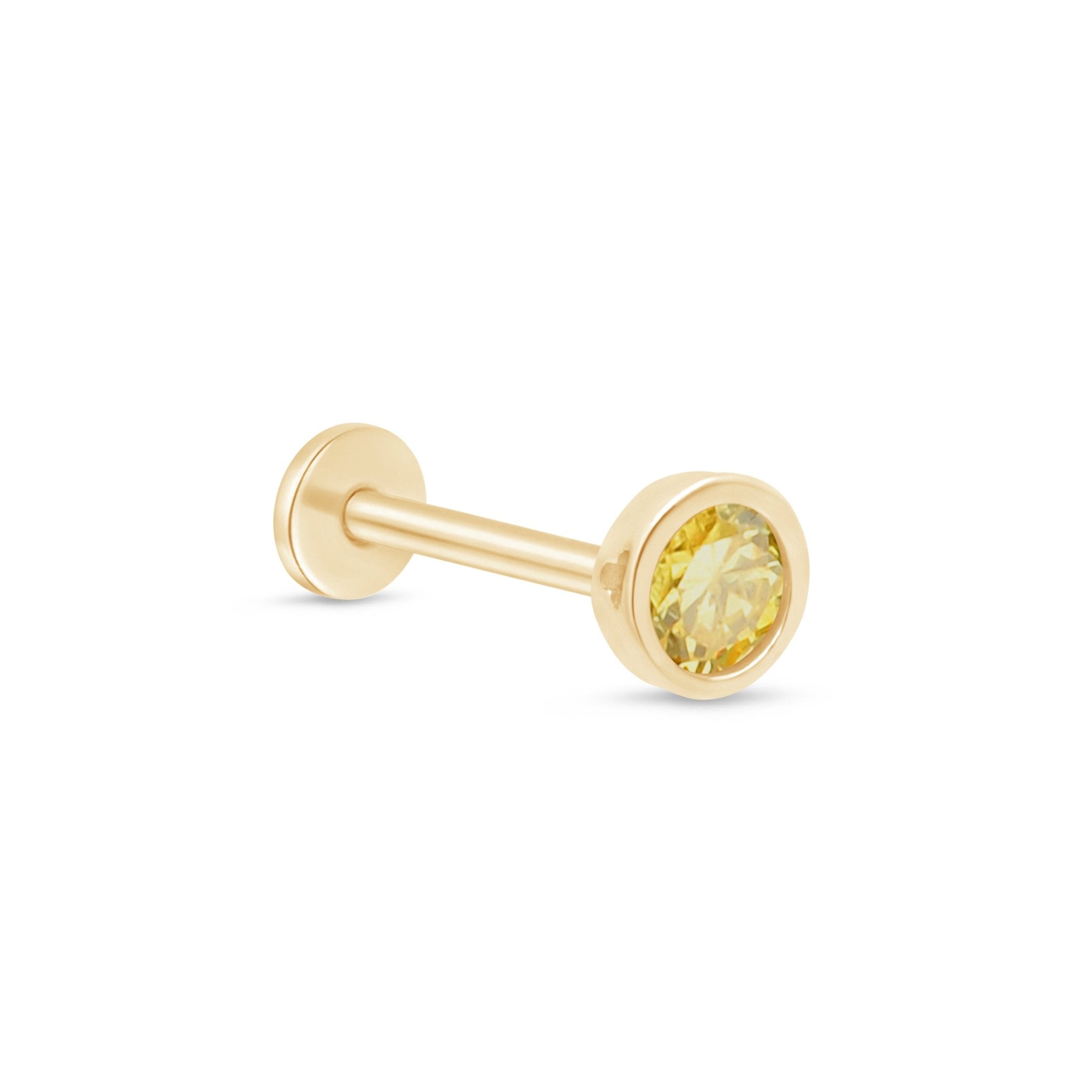 Round Citrine Flat Back Stud Bezel Zet in Solid 14k Yellow Gold