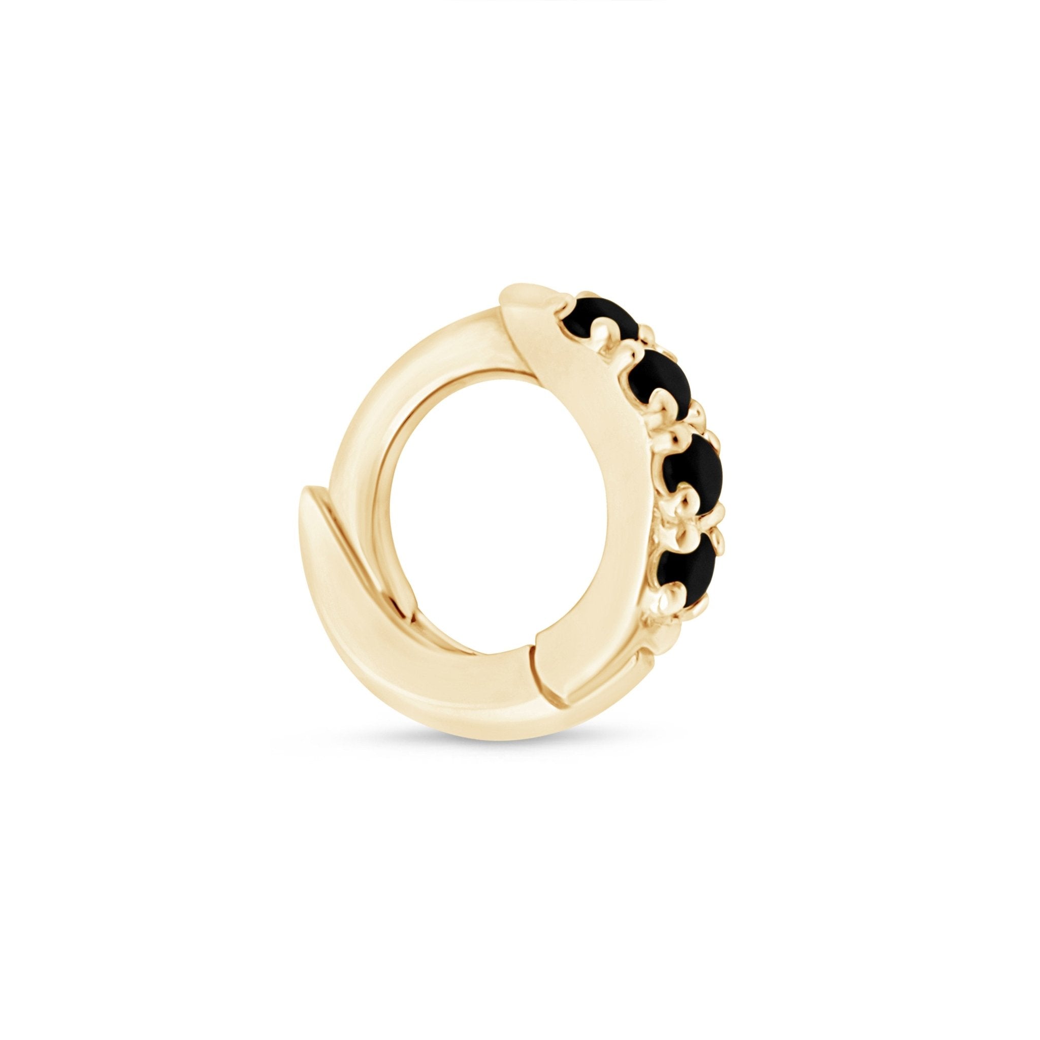 Black Onyx Pavé Studded Huggie Earring in Solid 14k Yellow Gold