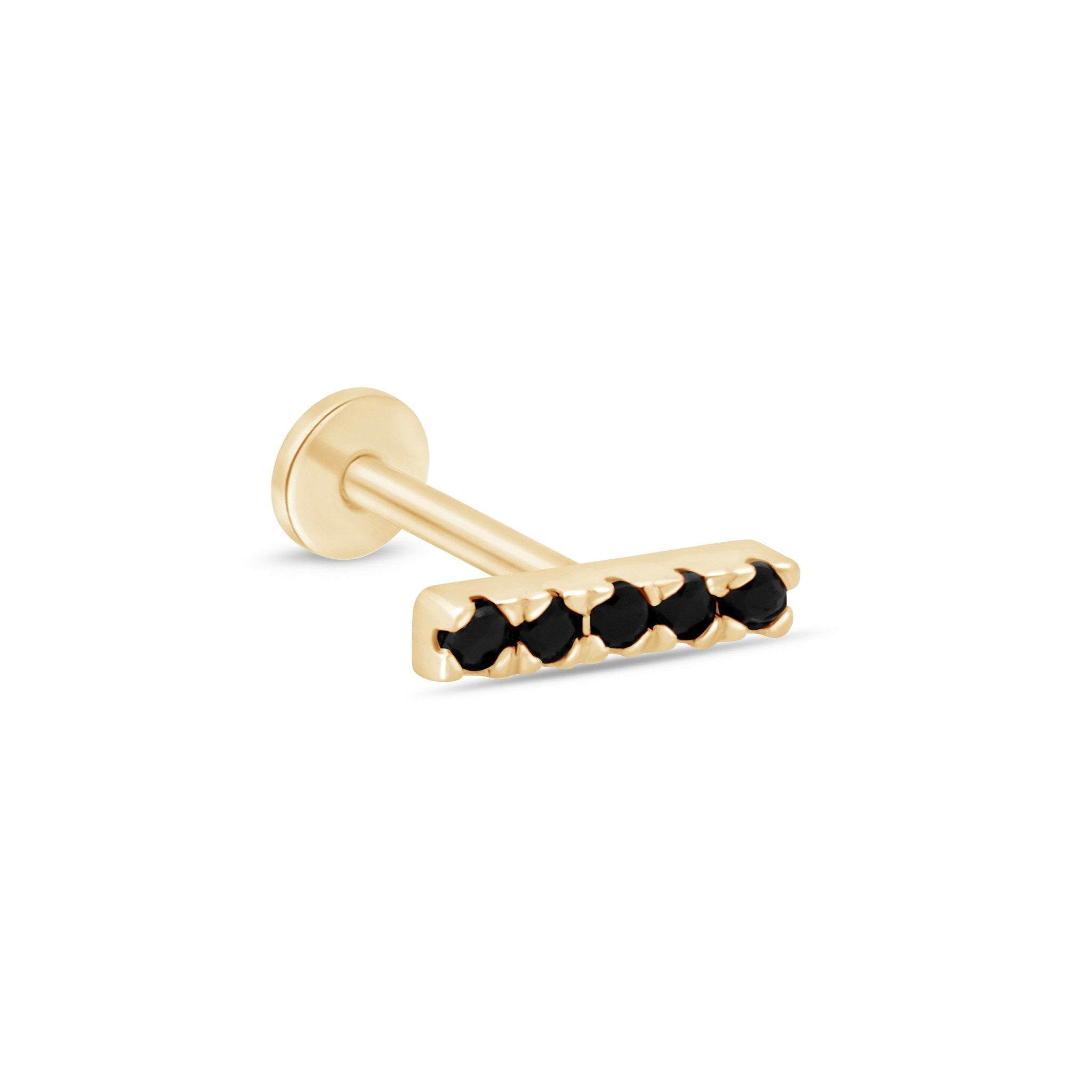 Black Onyx Studded Bar Flat Back Stud  in Solid 14k Yellow Gold