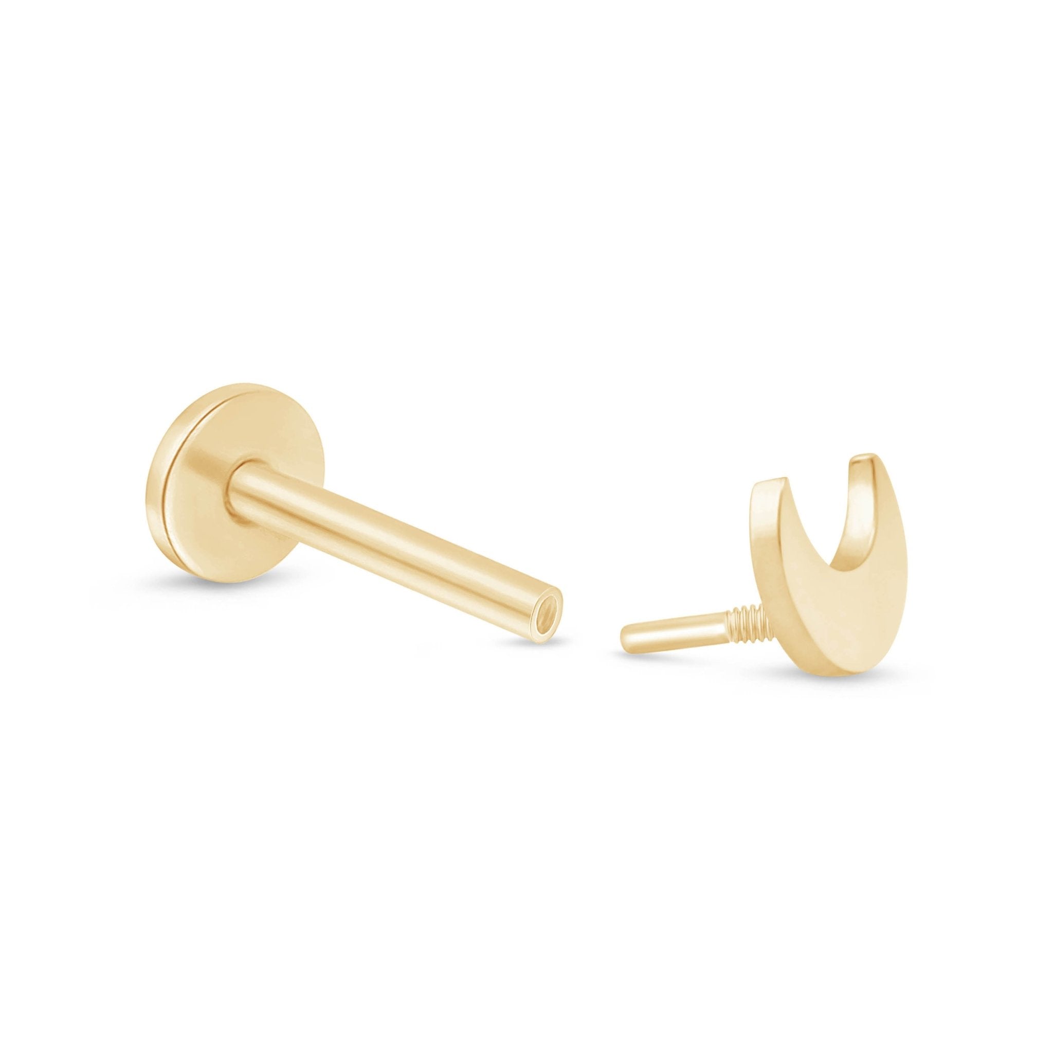 Crescent Moon Flat Back Stud in Solid 14k Yellow Gold