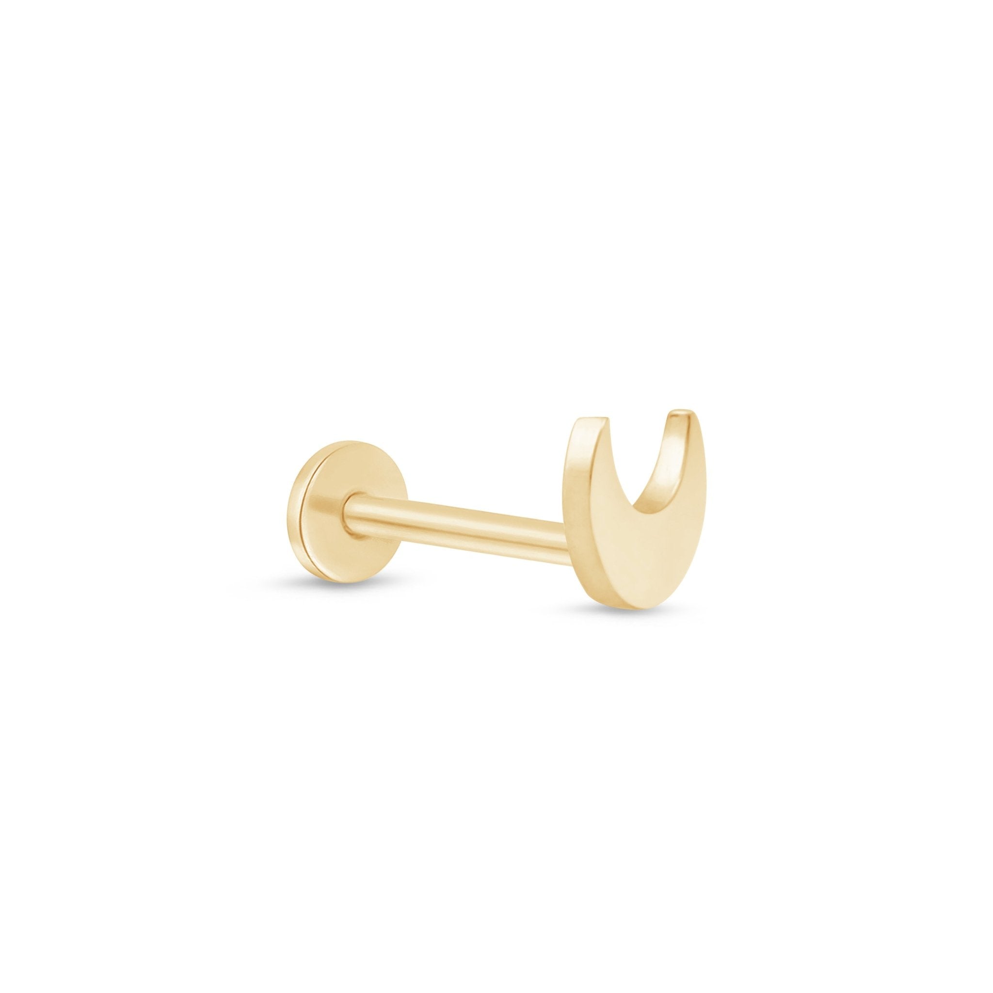 Crescent Moon Flat Back Stud in Solid 14k Yellow Gold