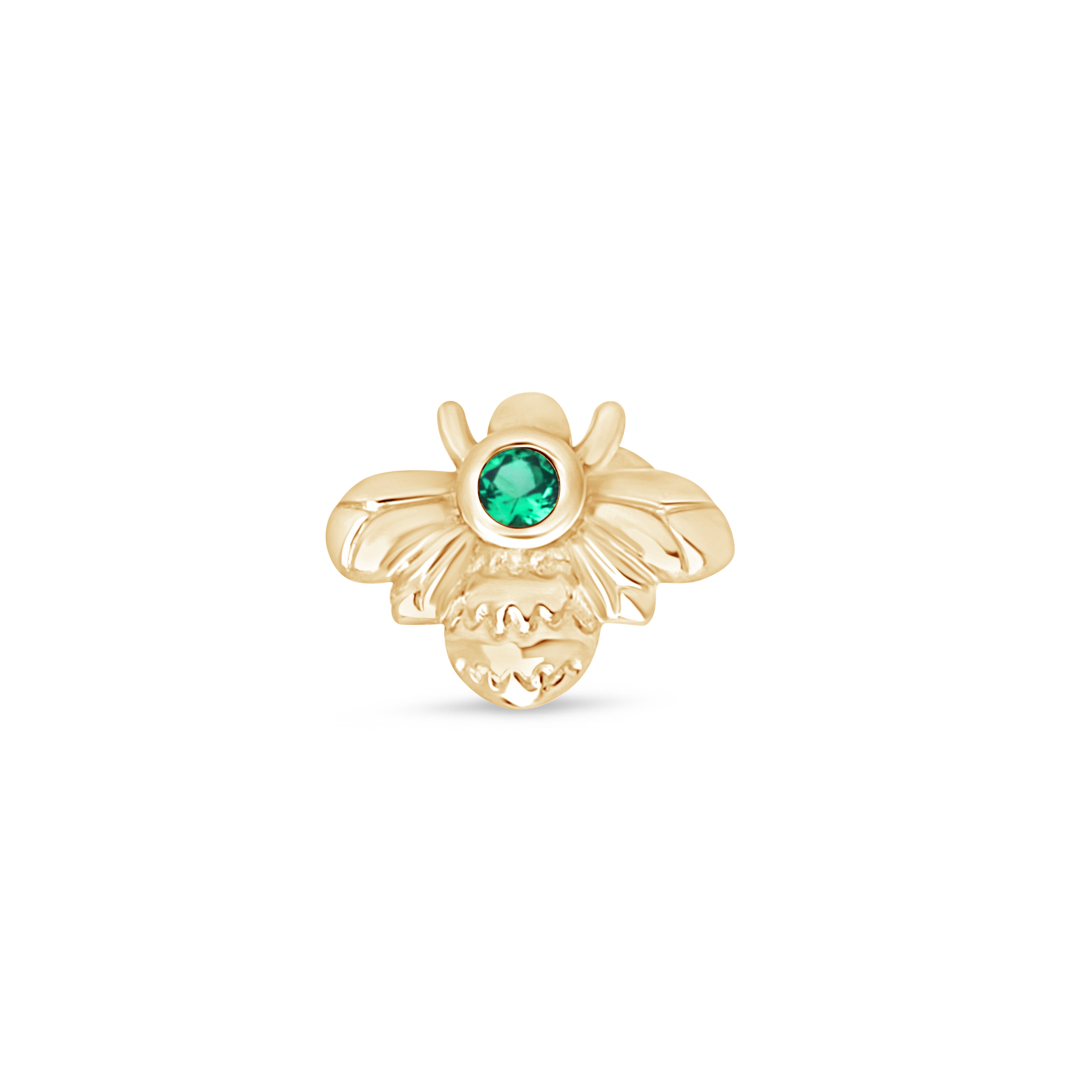 Emerald Bee Flat Back Stud in Solid 14k Yellow Gold