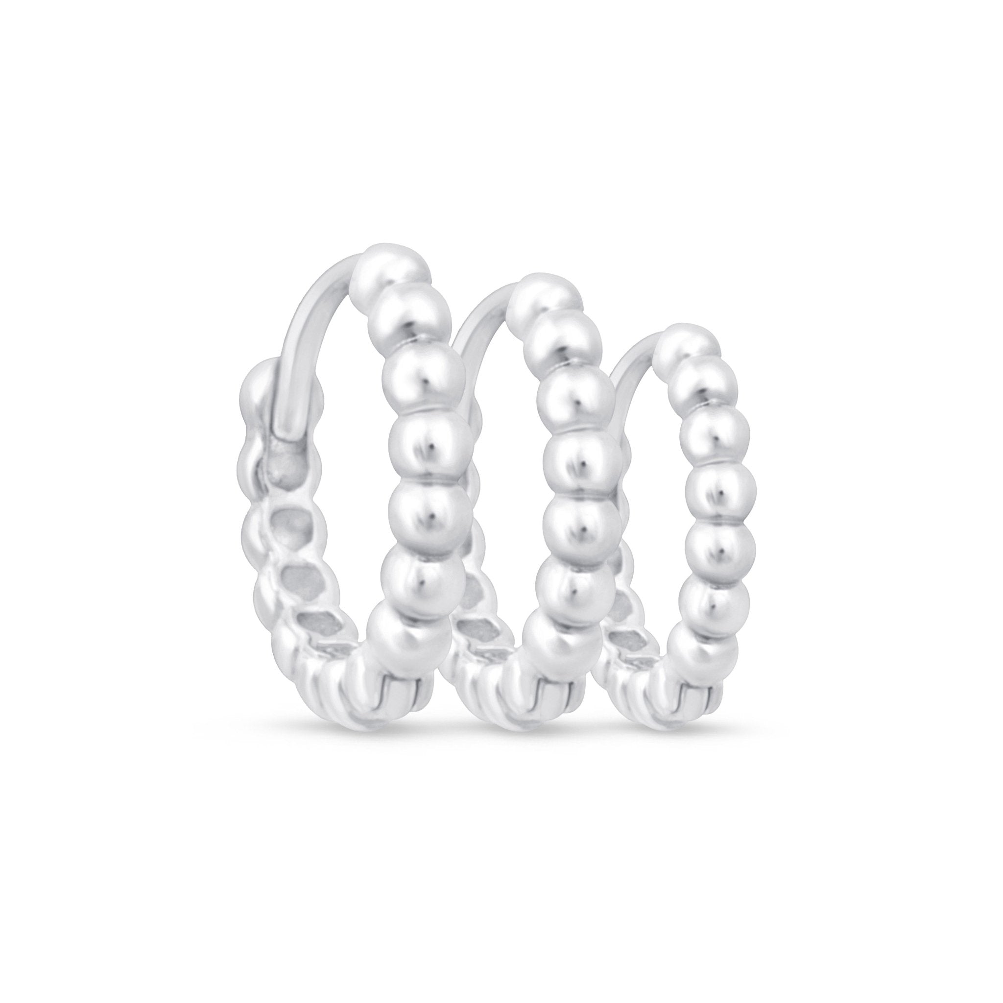 Bubble Beaded Hoop Earring in Solid 14k White Gold