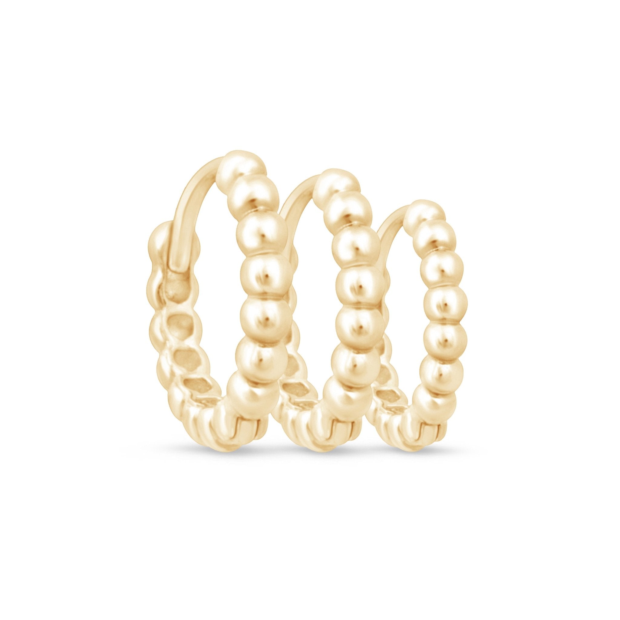 Bubble Beaded Hoop Earring in Solid 14k Yellow Gold