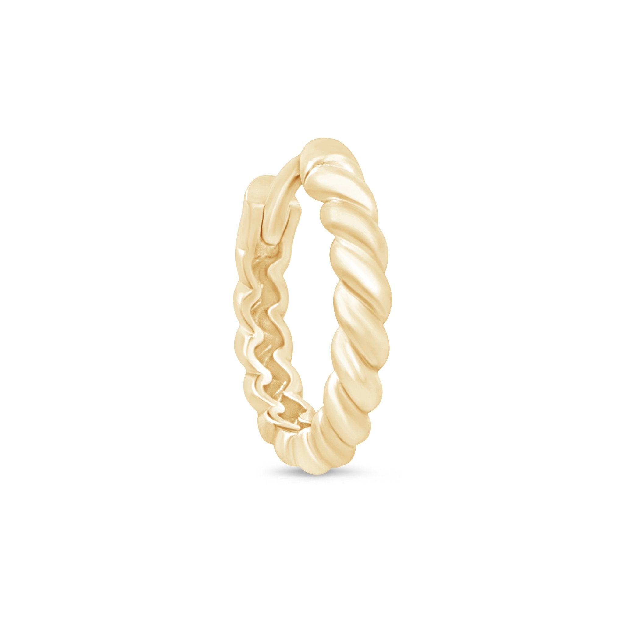 Twisted Rope Huggie Hoop in Solid 14k Yellow Gold