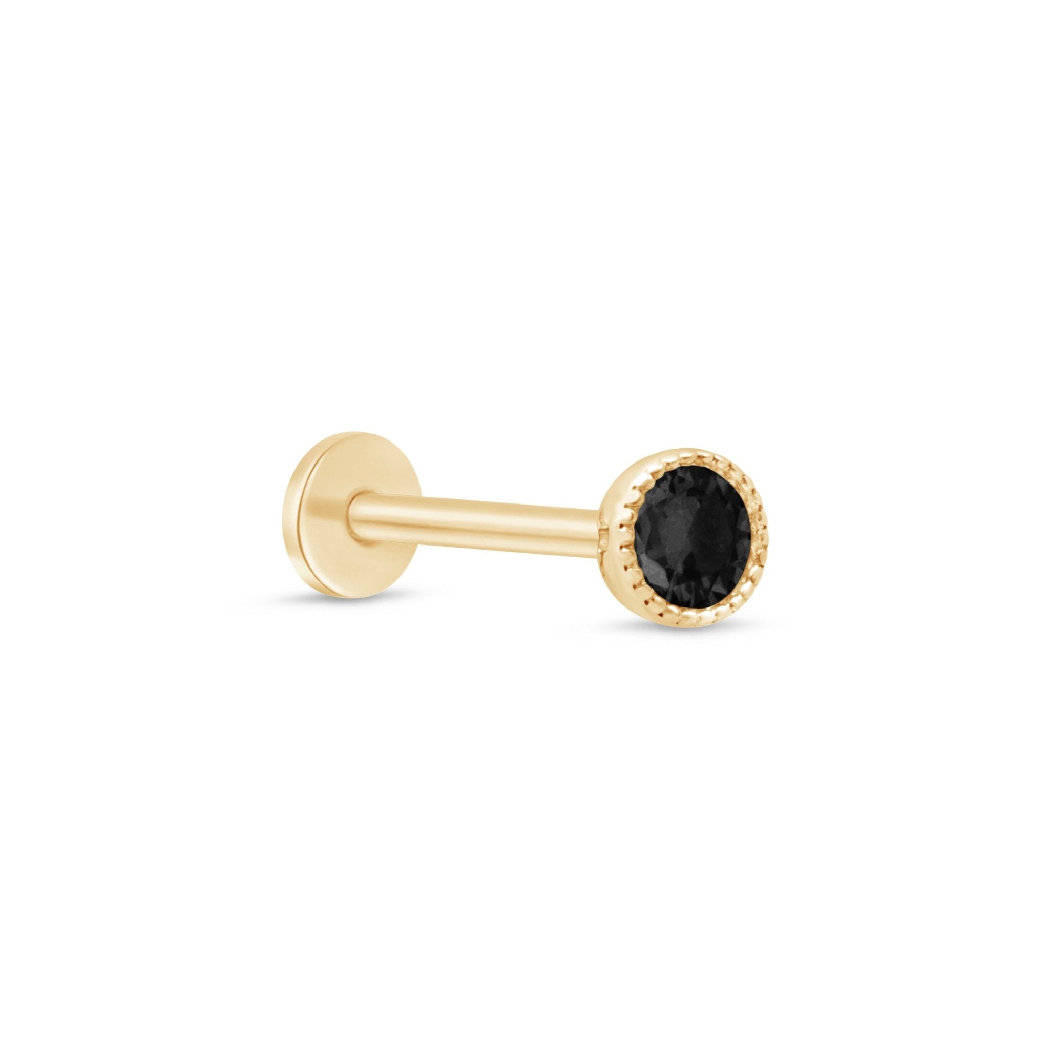 Black Onyx Flat Back Stud Milgrain Set in Solid 14k Yellow Gold