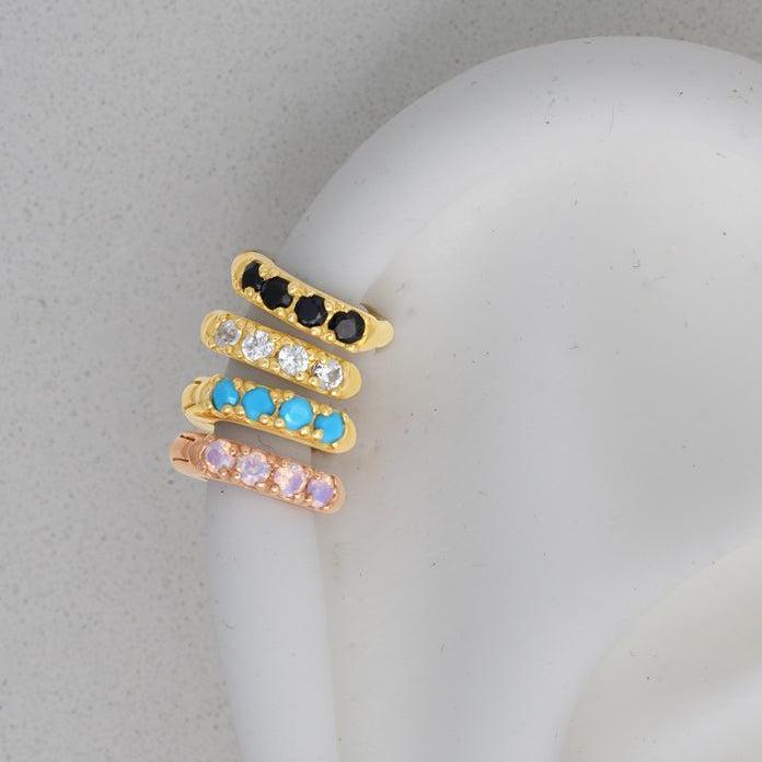 Opal Pavé Studded Huggie Earring in Solid 14k Yellow Gold