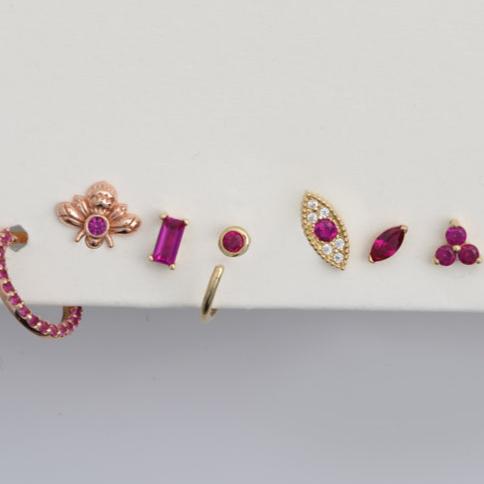 Marquise Pink Ruby Flat Back Stud in Solid 14k Yellow Gold