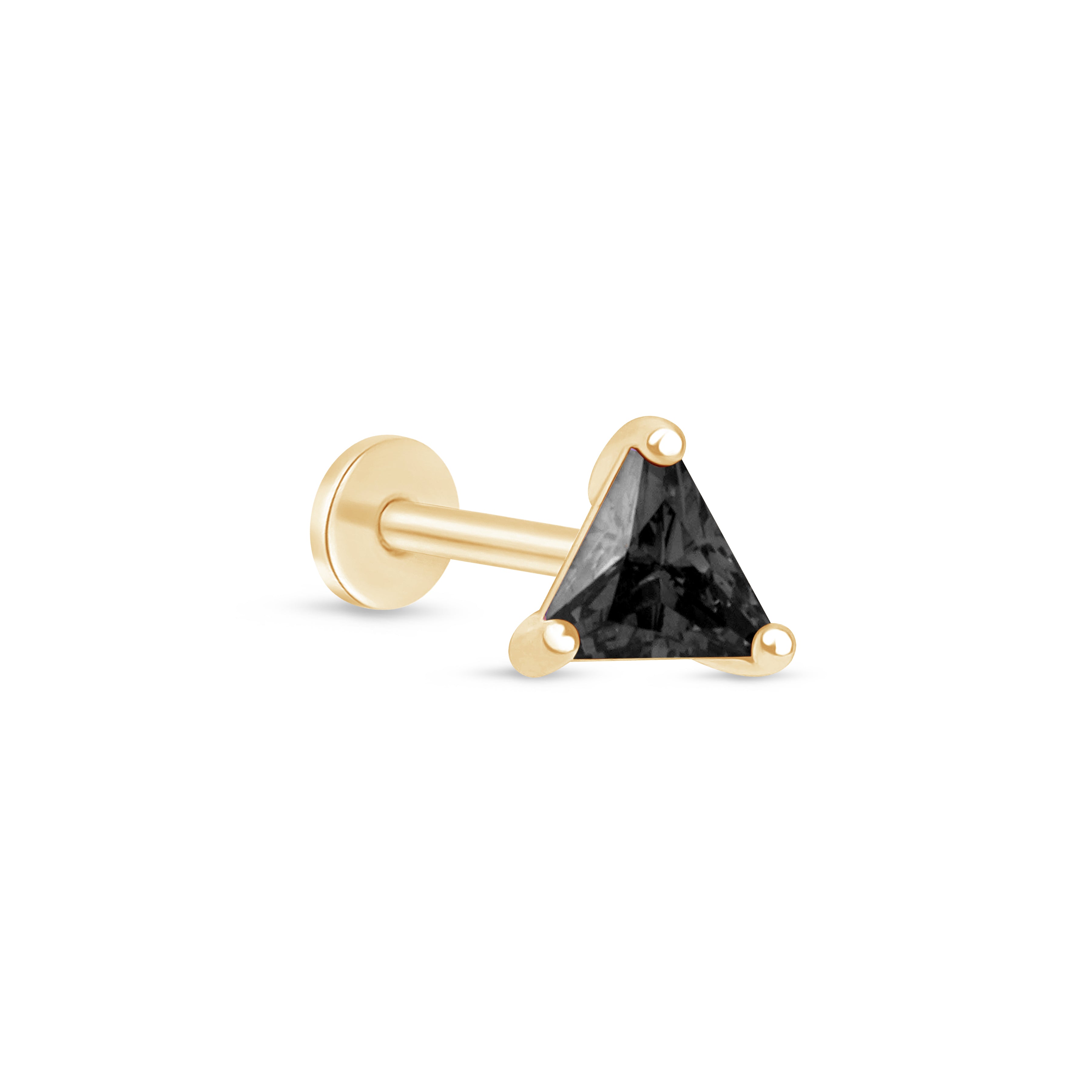 Triangle Cut Black Onyx Flat Back Stud in Solid 14k Yellow Gold