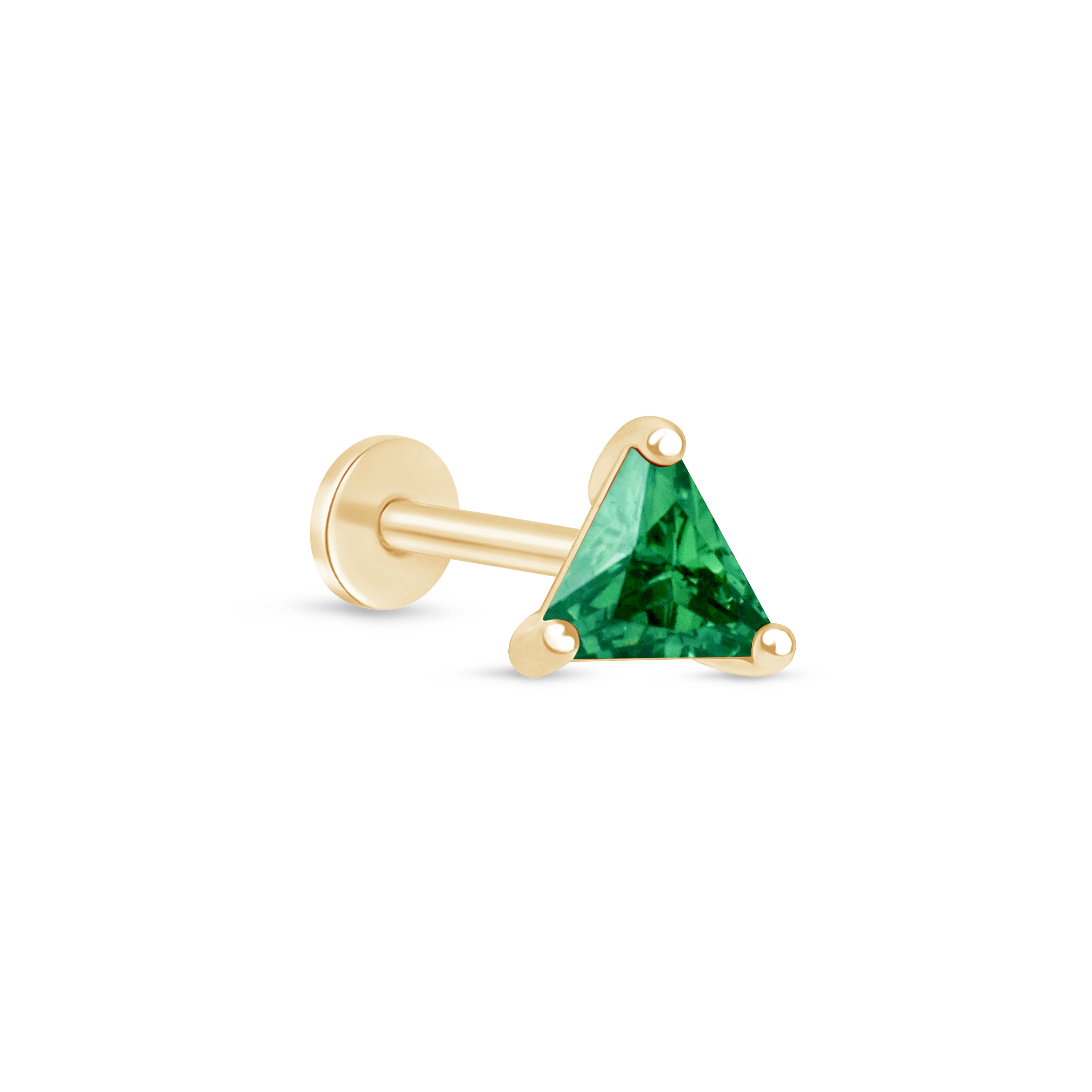 Triangle Cut Emerald Flat Back Stud in Solid 14k Yellow Gold