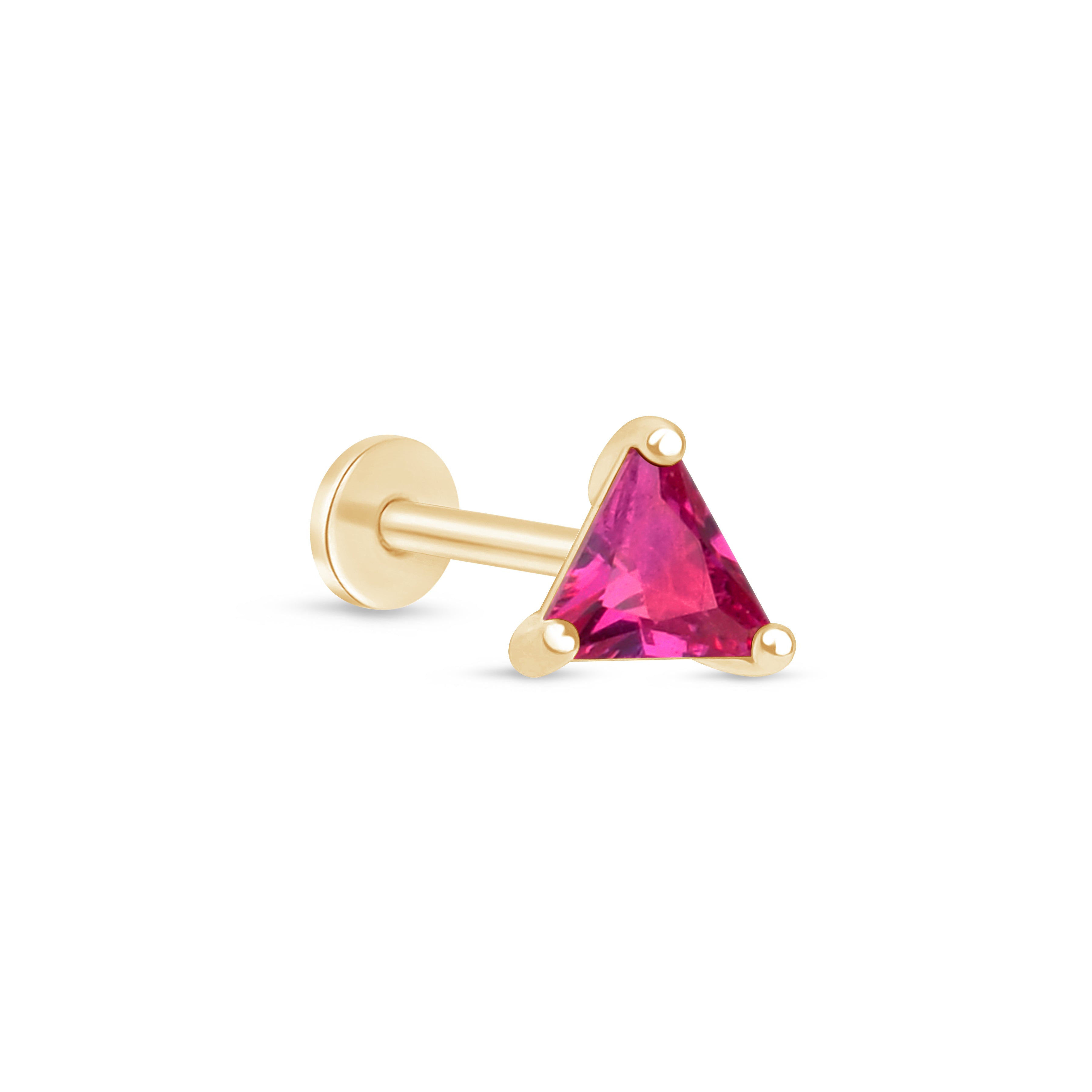Triangle Cut Ruby Flat Back Stud in Solid 14k Yellow Gold