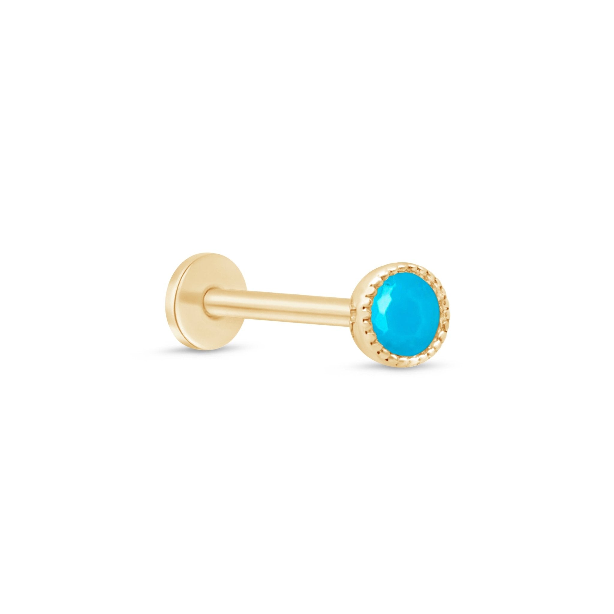Turquoise Flat Back Stud Milgrain Set in Solid 14k Yellow Gold