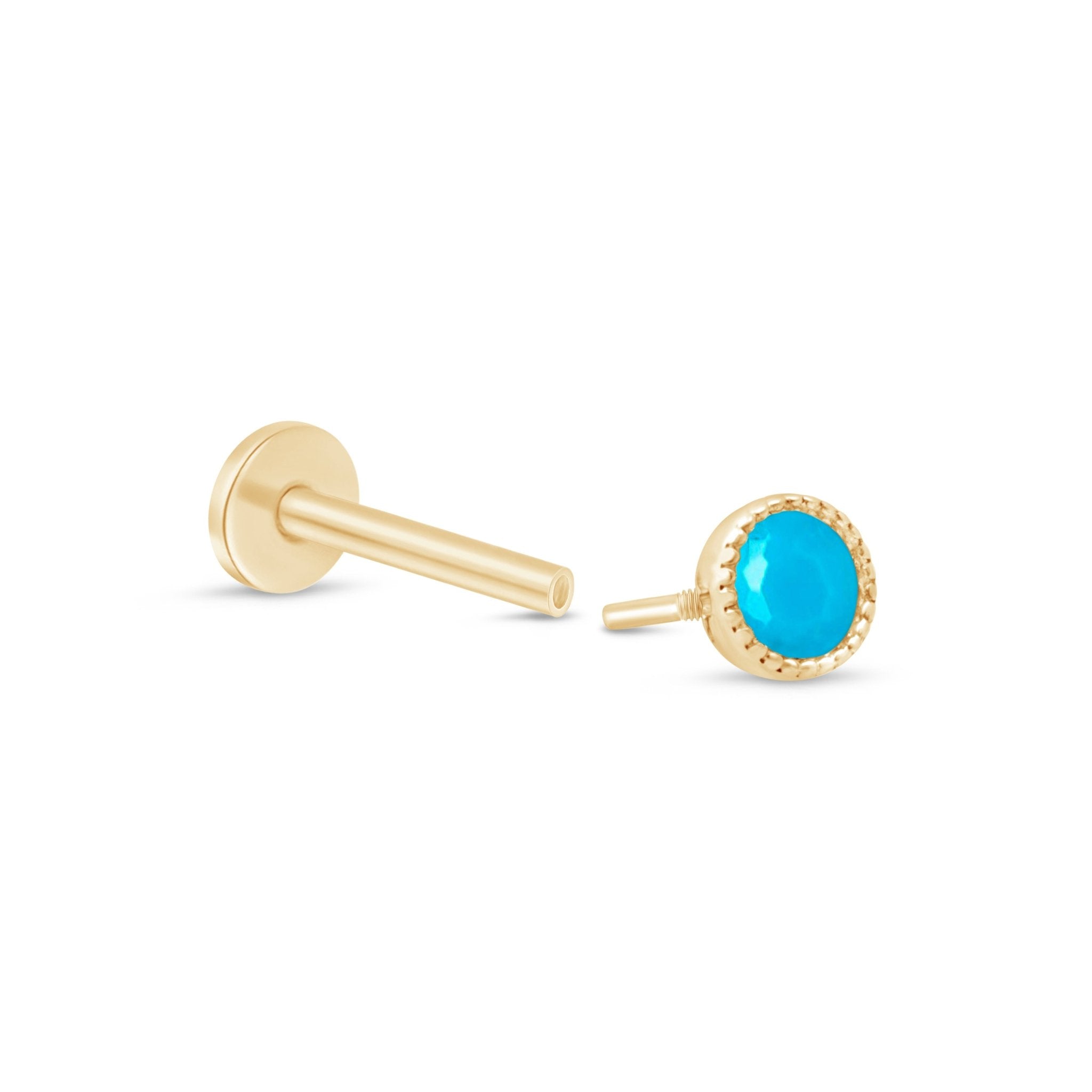 Turquoise Flat Back Stud Milgrain Set in Solid 14k Yellow Gold