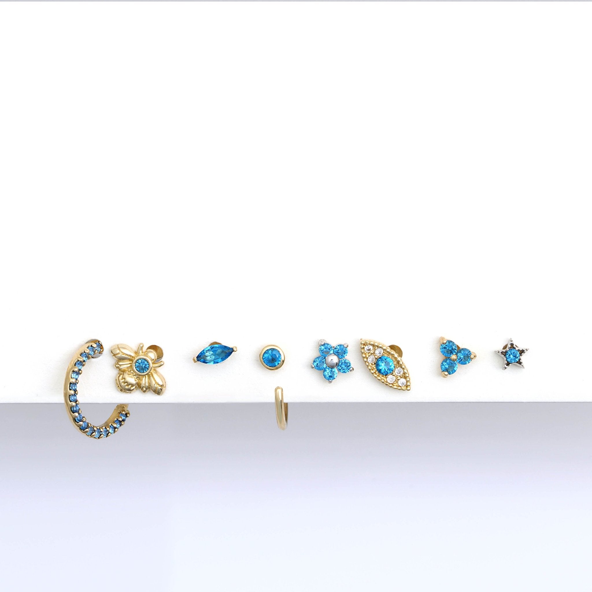 Blue Topaz Pavé Studded Eternity Clicker Hoop in Solid 14k Yellow Gold