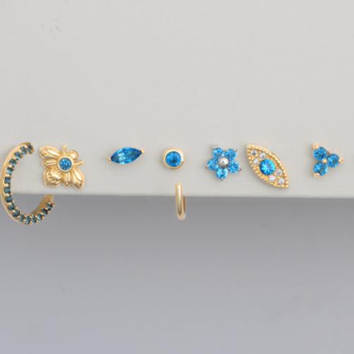 Marquise London Blue Topaz Flat Back Stud in Solid 14k Yellow Gold