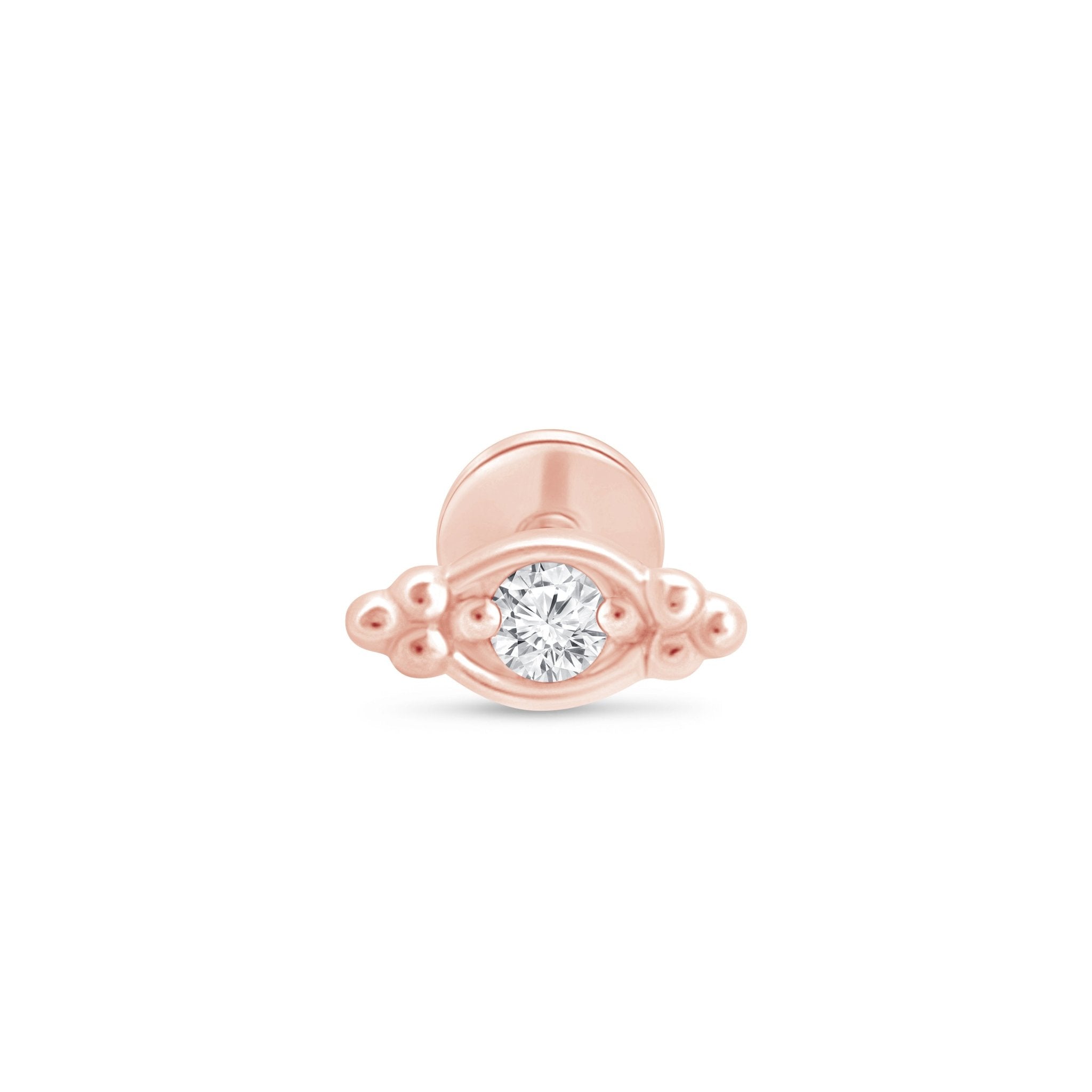 Beaded Marquise Diamond Evil Eye Flat Back Stud in Solid 14k Rose Gold