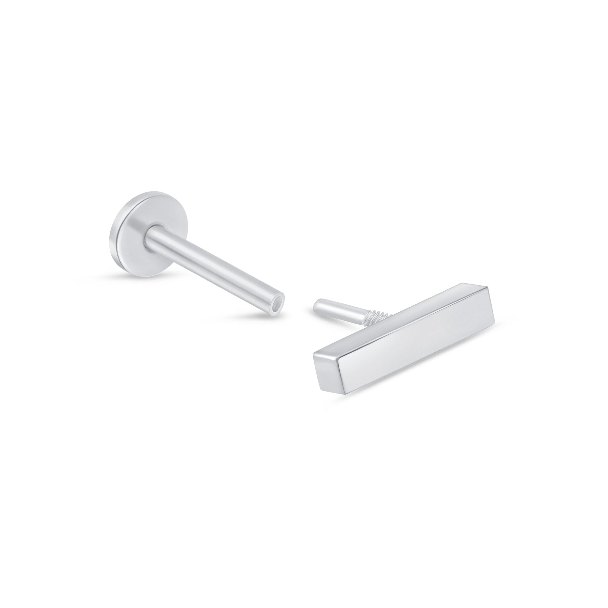 Gold Bar Flat Back Stud in Solid 14k White Gold