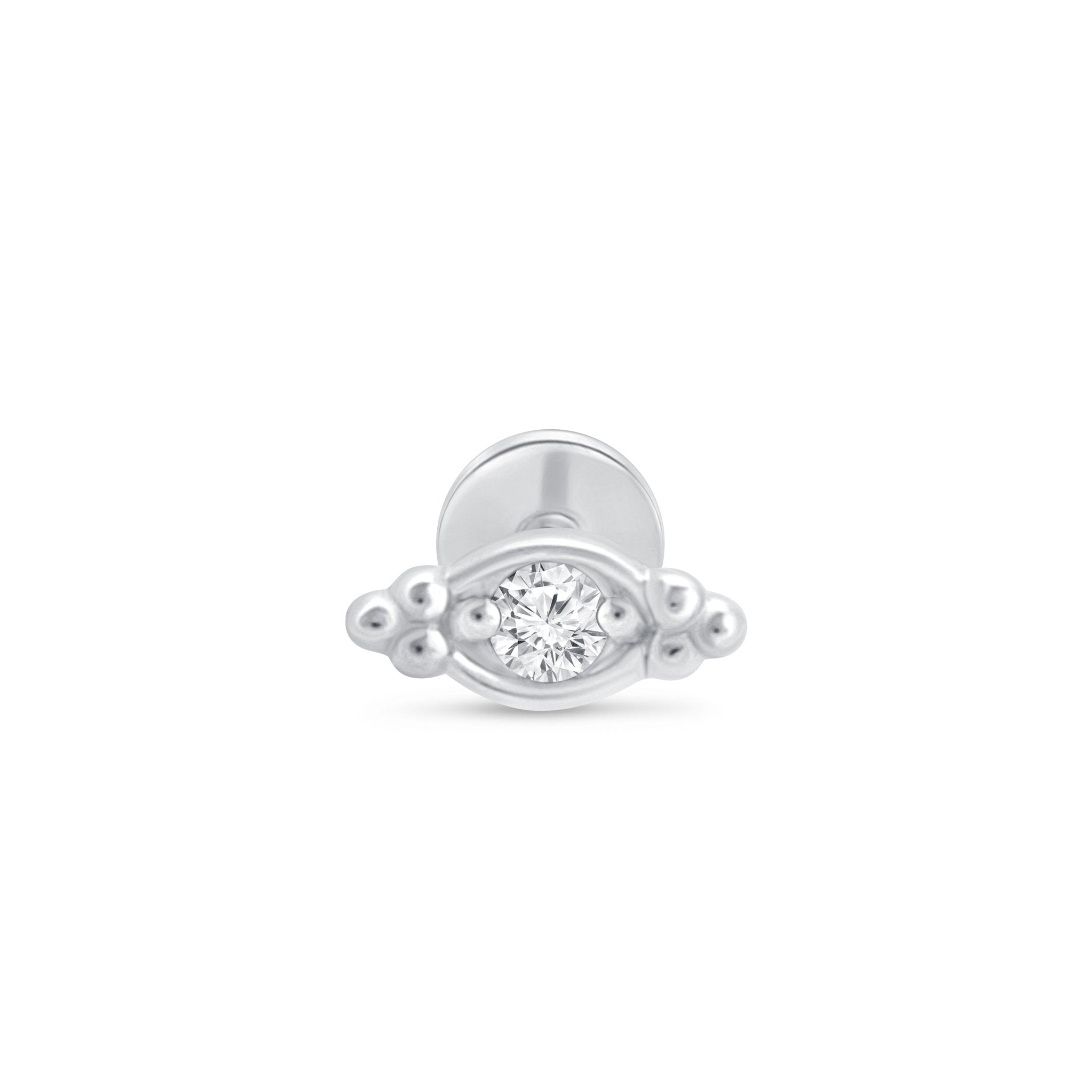 Beaded Marquise Diamond Evil Eye Flat Back Stud in Solid 14k White Gold