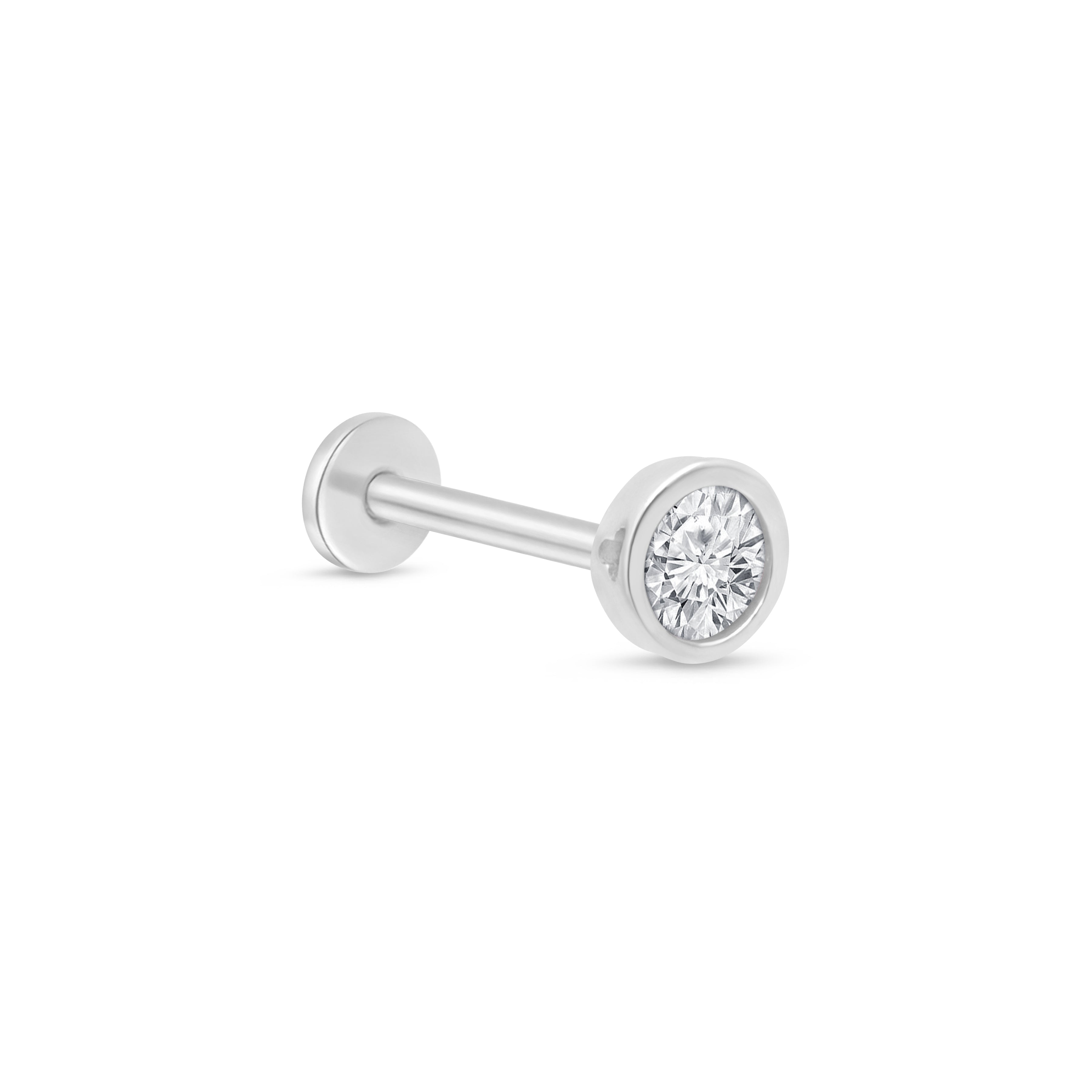 Natural Diamond Flat Back Stud Bezel Set in Solid 14k White Gold