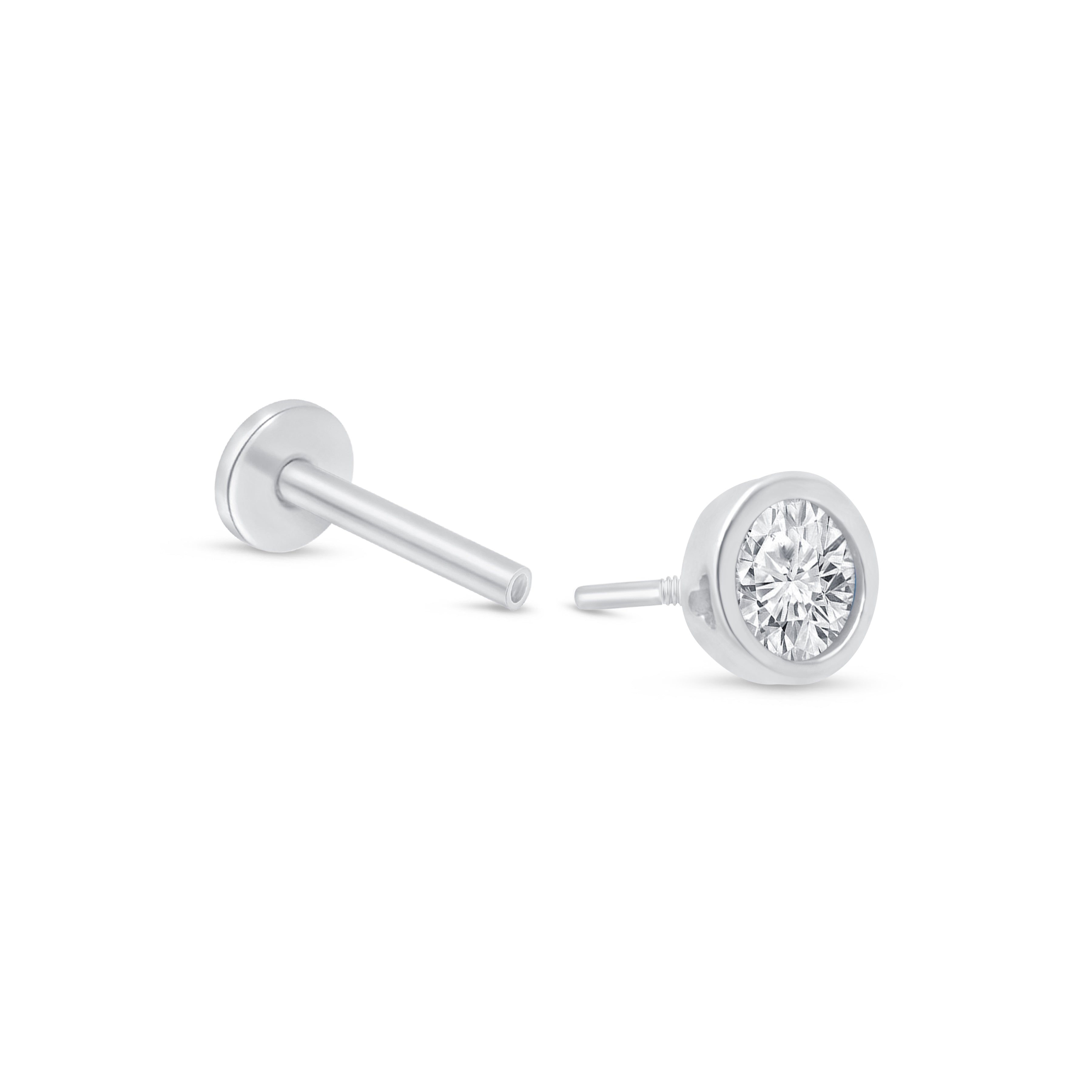 Natural Diamond Flat Back Stud Bezel Set in Solid 14k White Gold