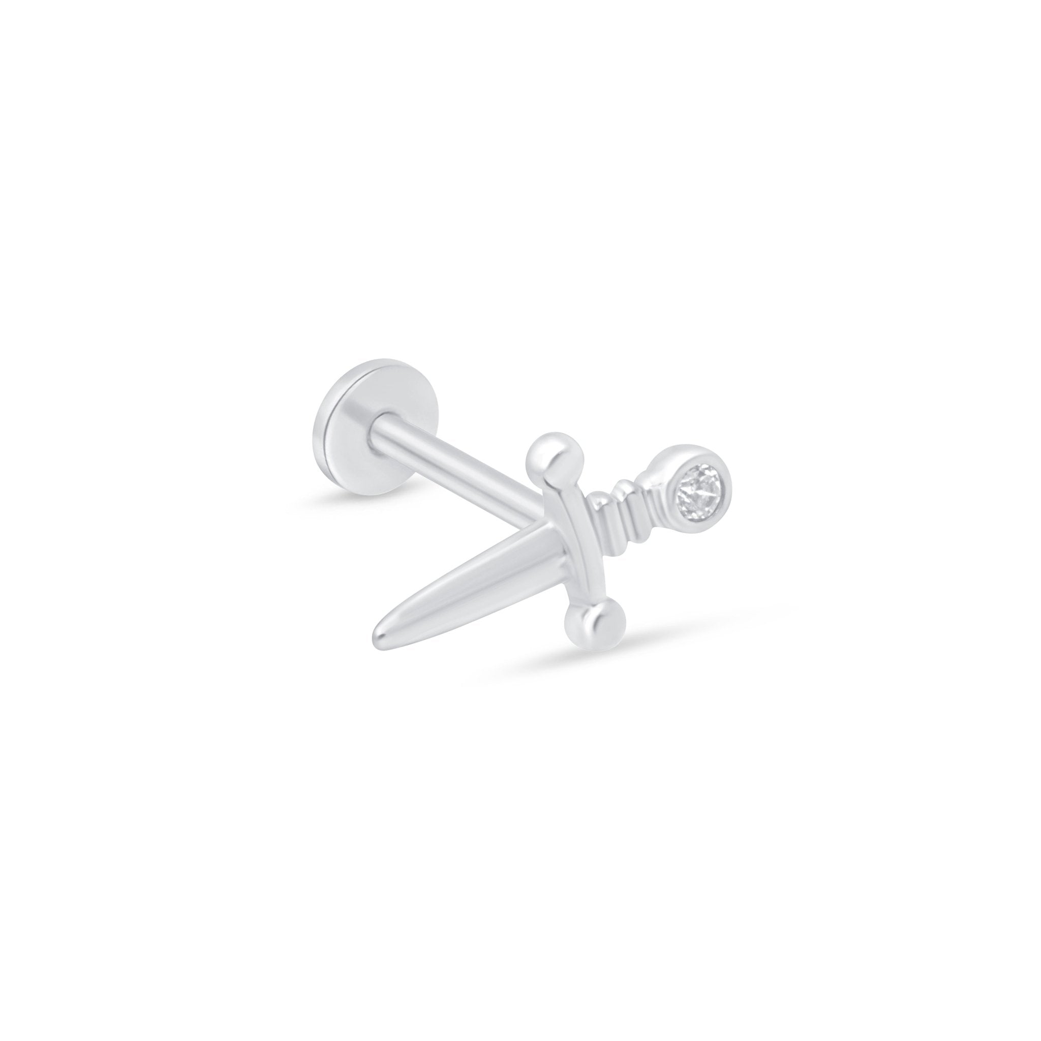 Dagger Flat Back Stud in Solid 14k White Gold