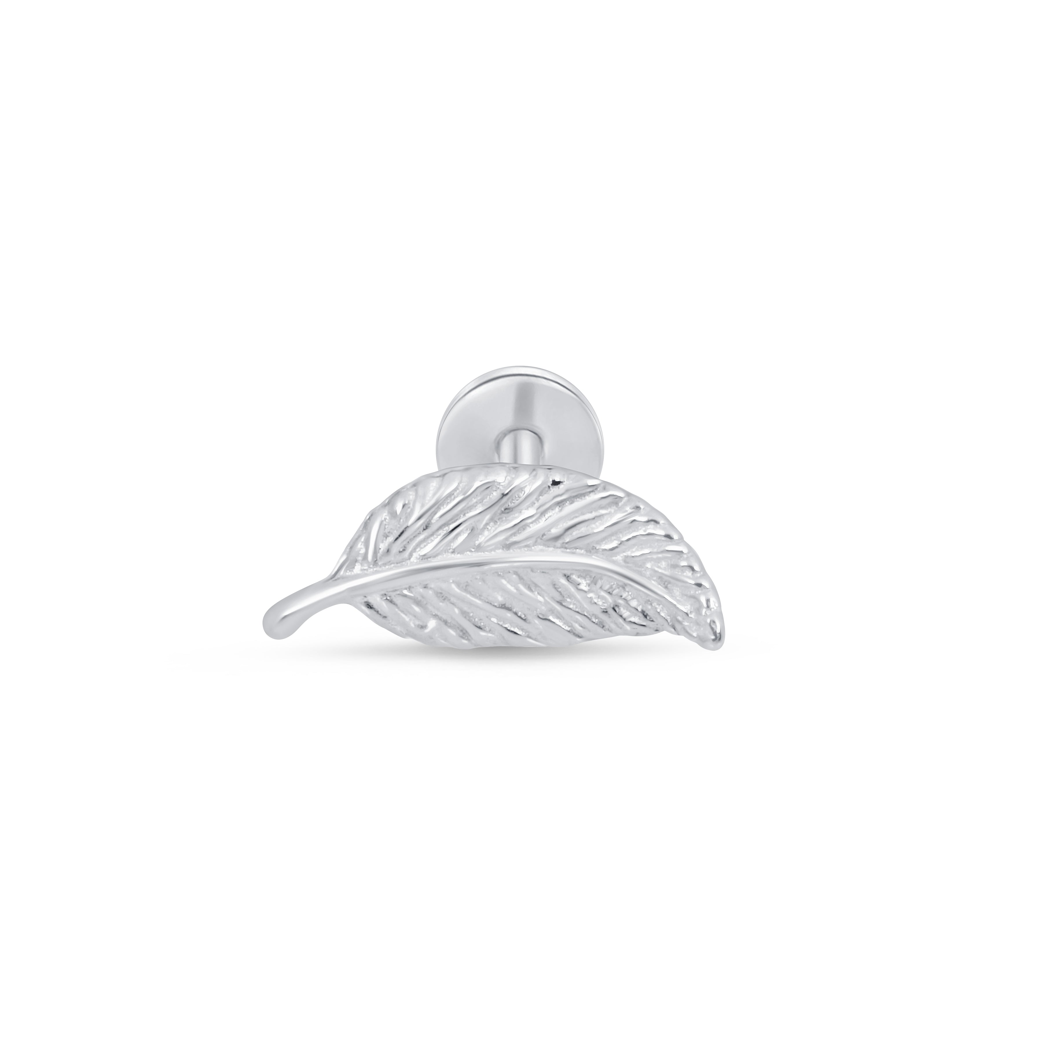 Leaf Flat Back Stud in Solid 14k White Gold