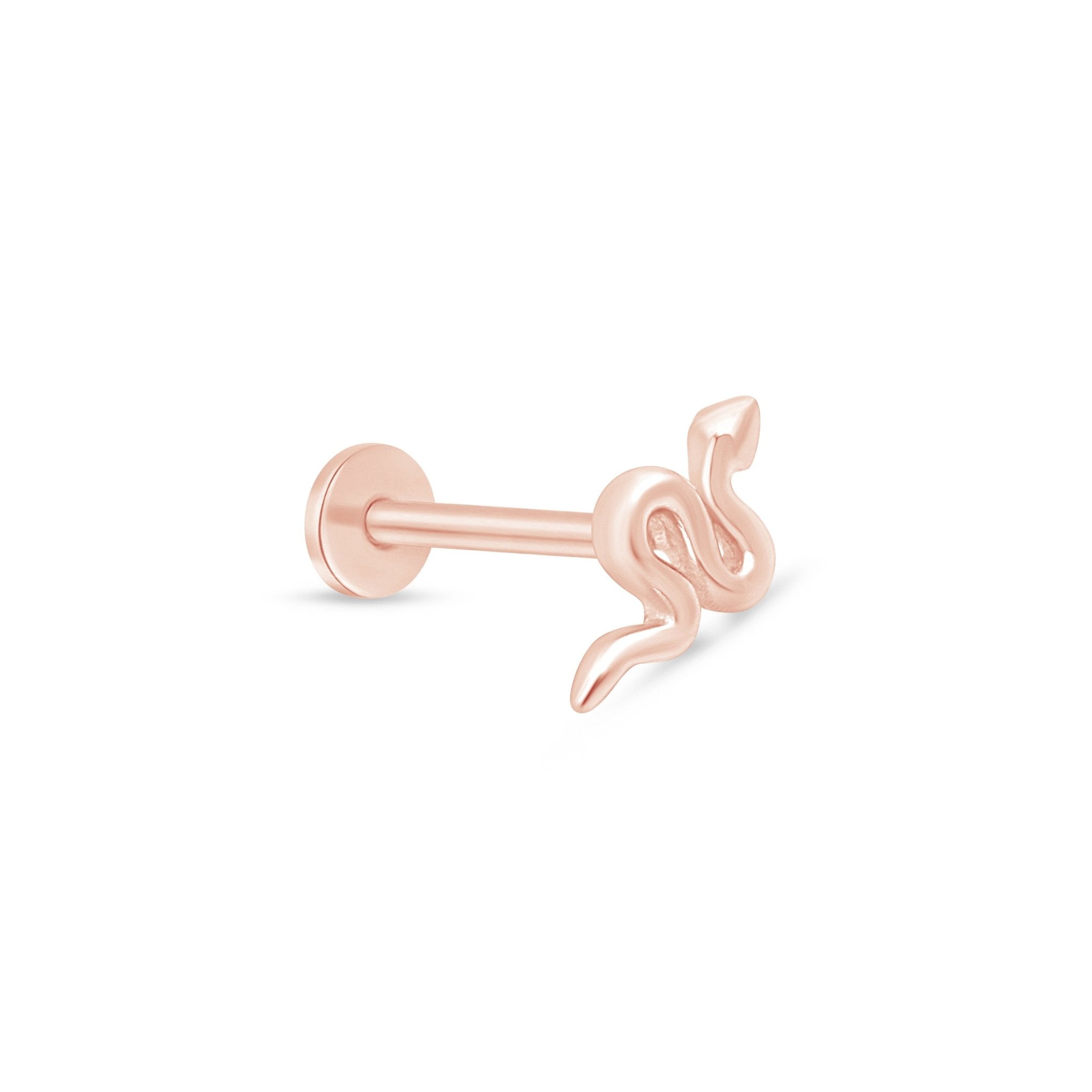 Snake Flat Back Stud in Solid 14k Rose Gold