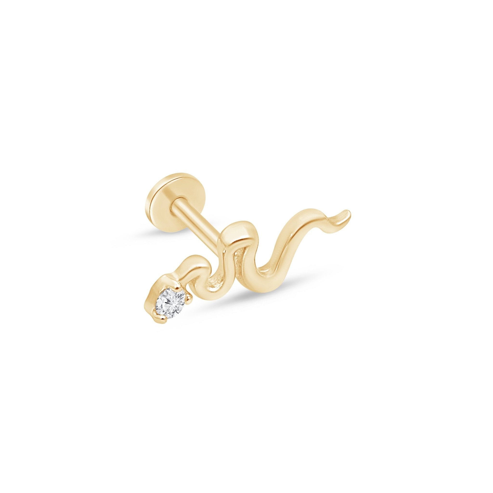 Gemstone Snake Flat Back Stud in Solid 14k Yellow Gold