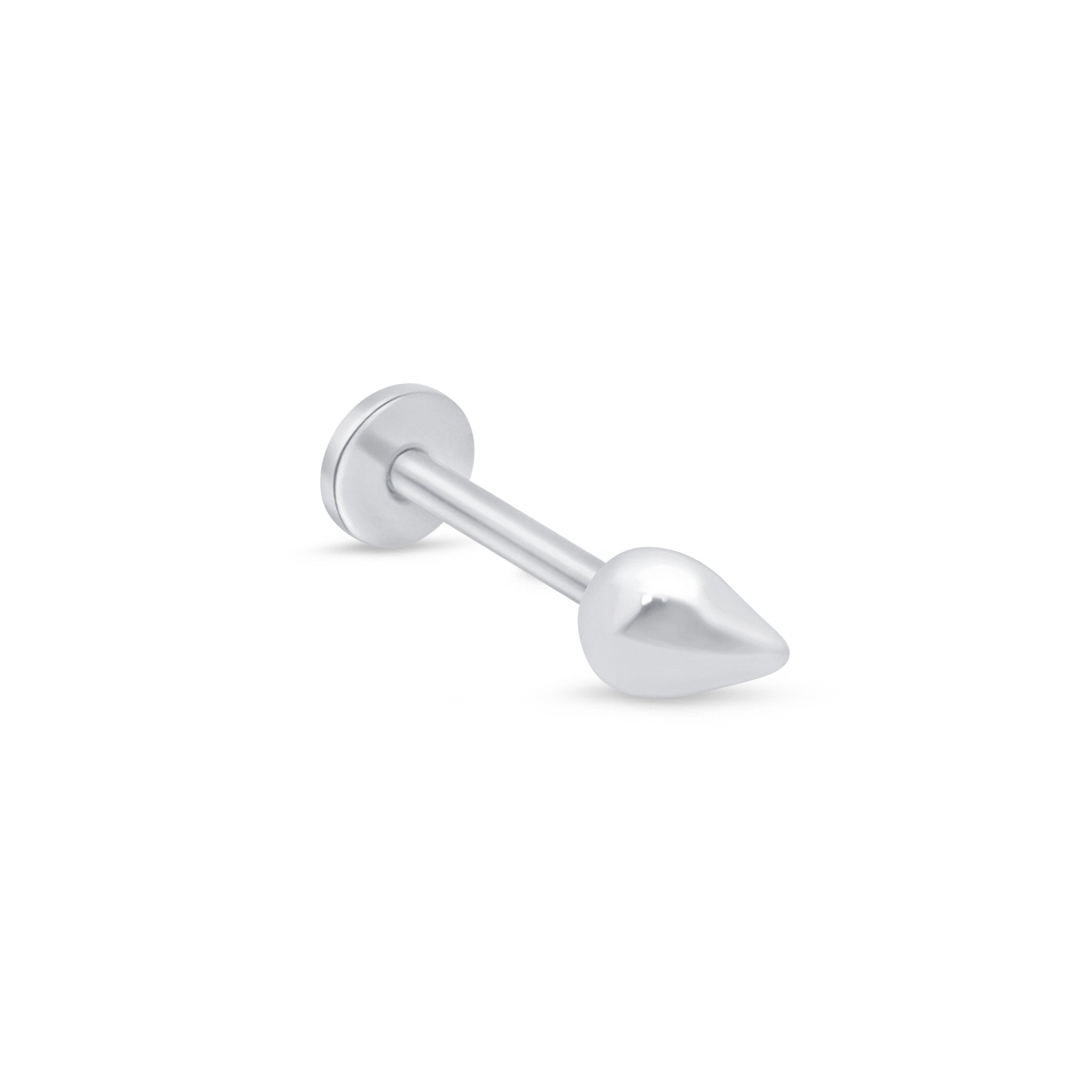 Teardrop Threaded Flat Back Stud in Solid 14k White Gold