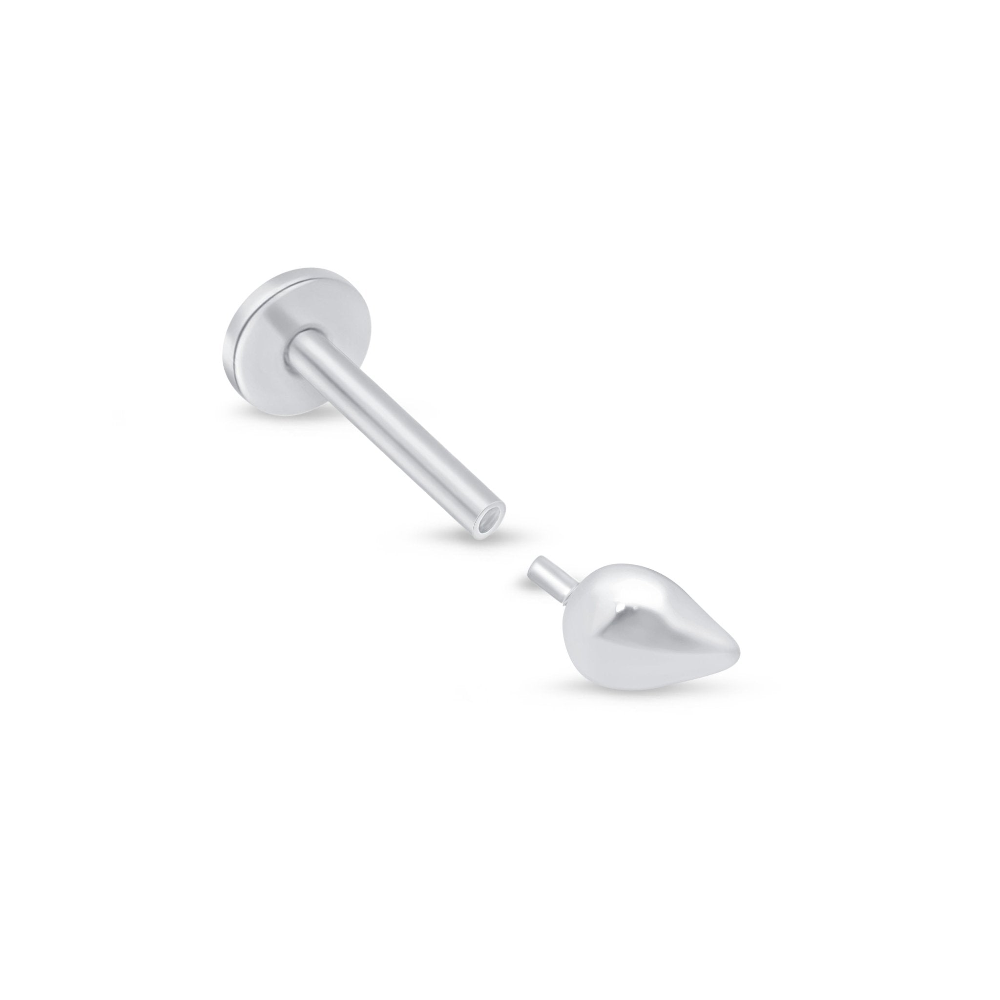 Teardrop Threaded Flat Back Stud in Solid 14k White Gold