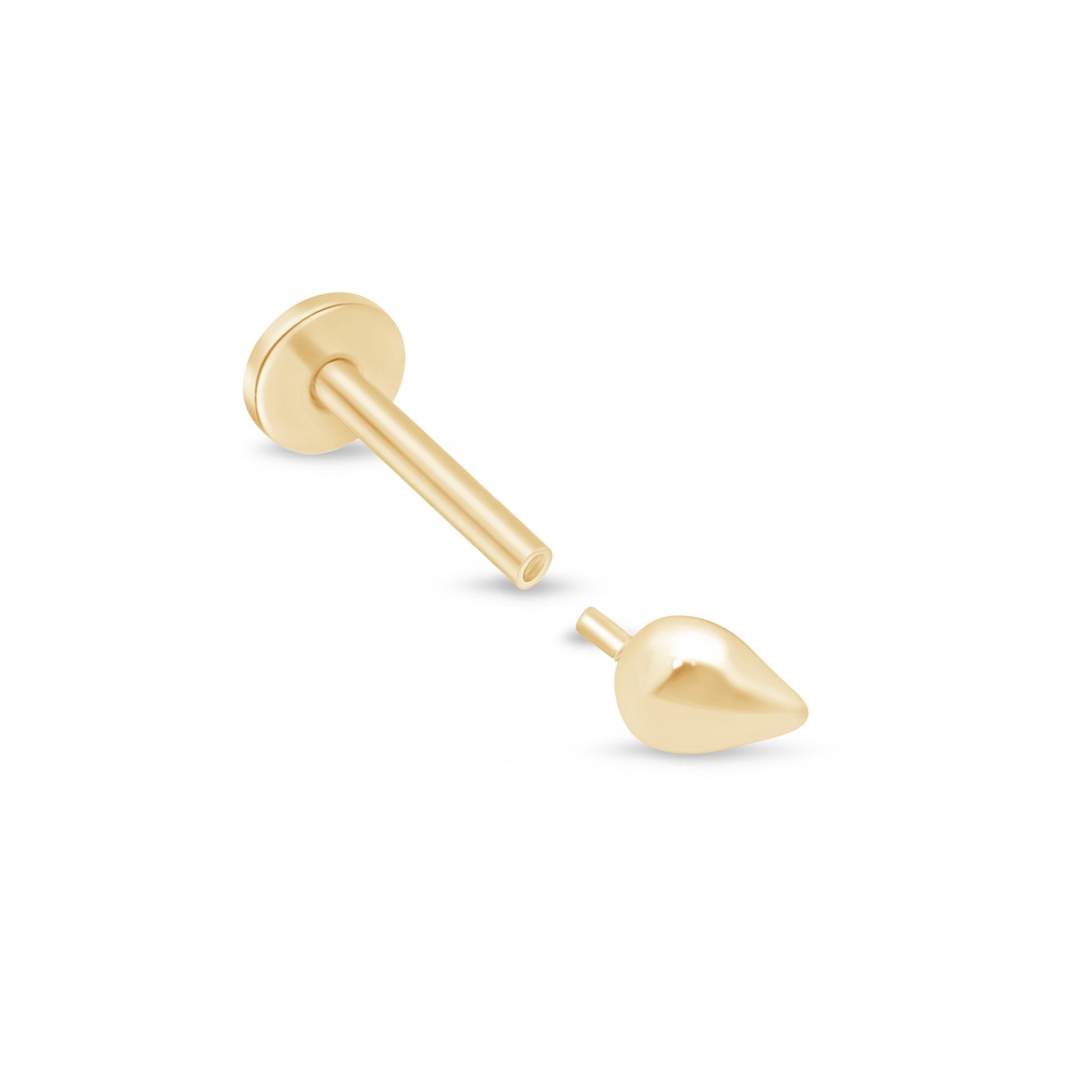Teardrop Threaded Stud Flat Back Stud in Solid 14k Yellow Gold