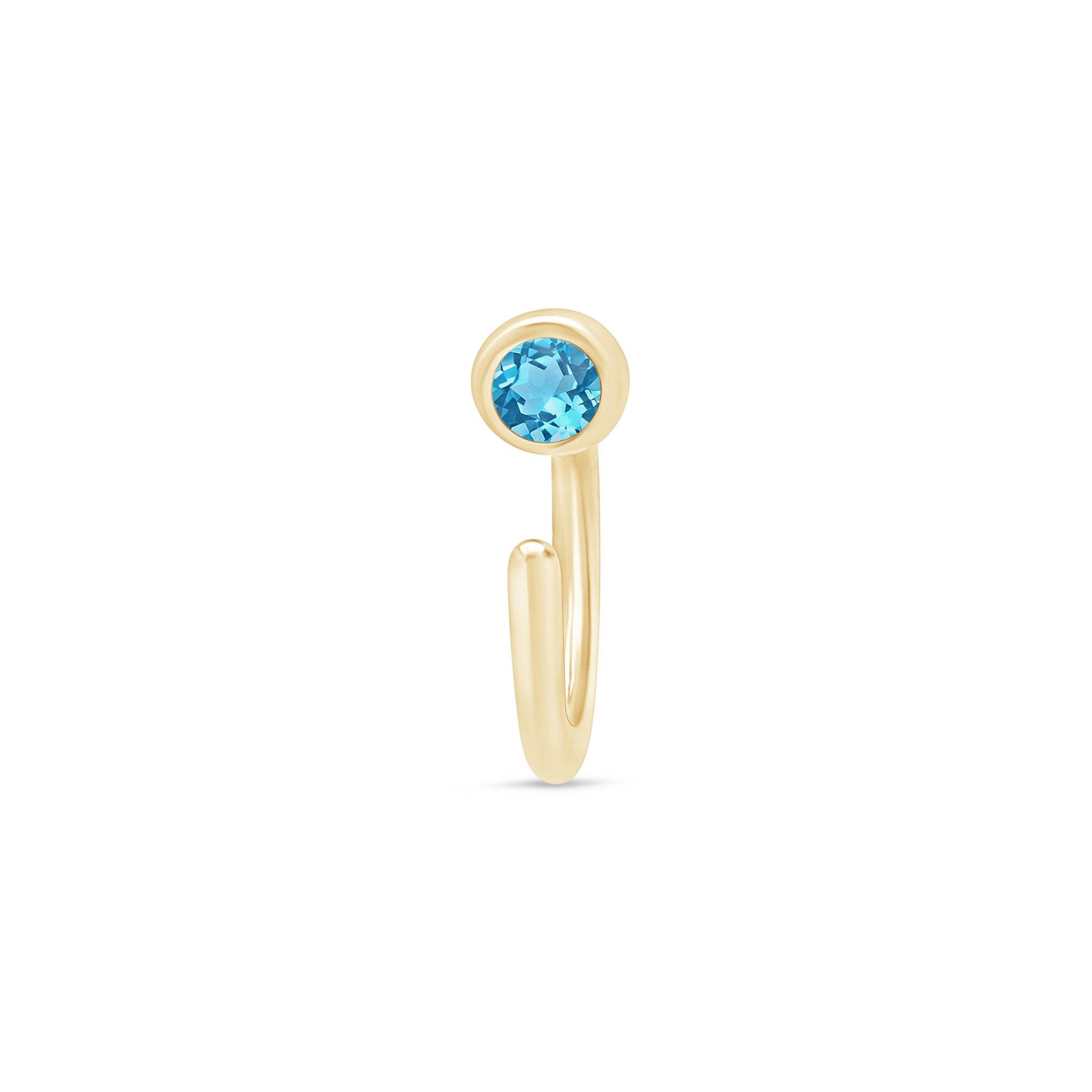Blue Topaz Ear Cuff in Solid 14k Yellow Gold