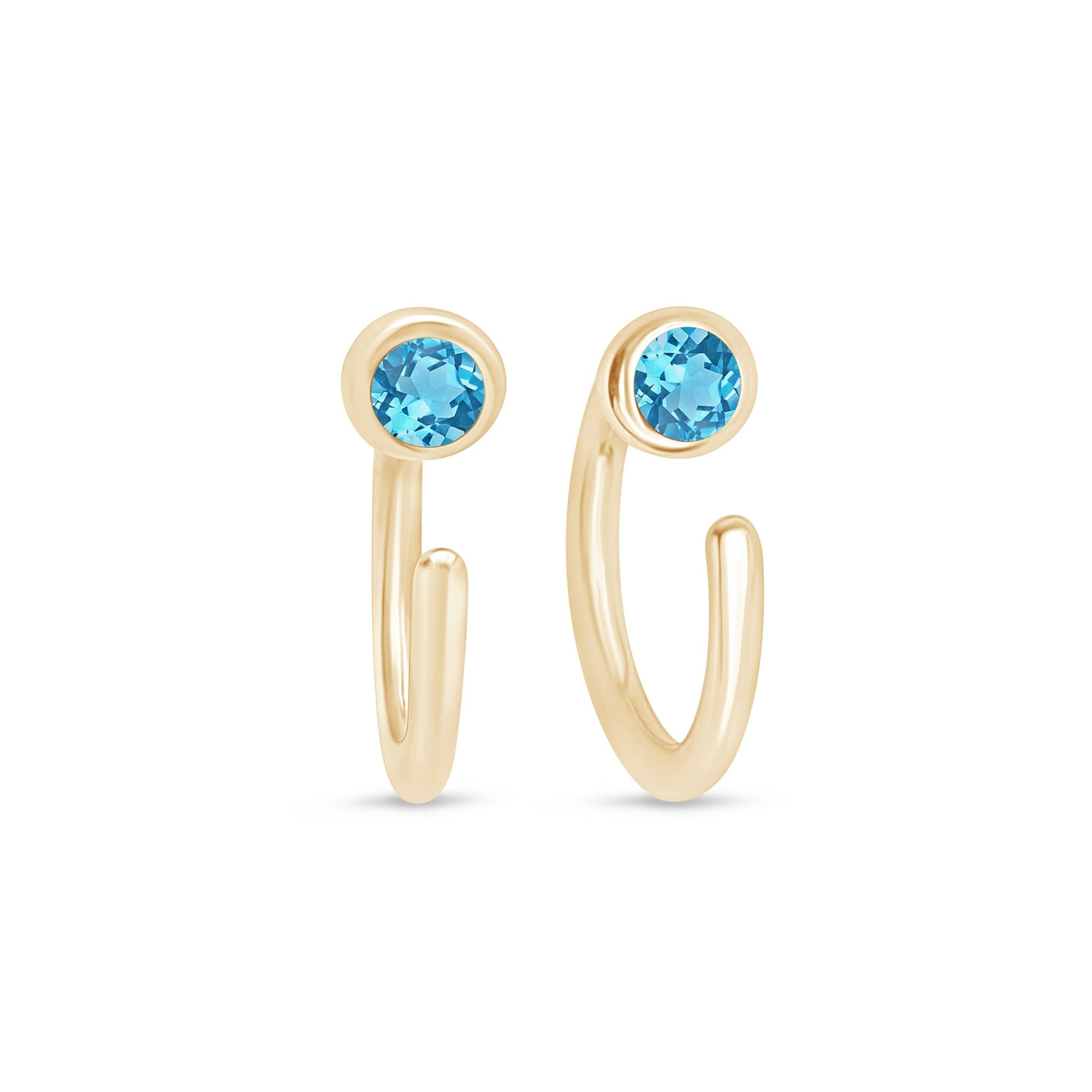 Blue Topaz Ear Cuff in Solid 14k Yellow Gold